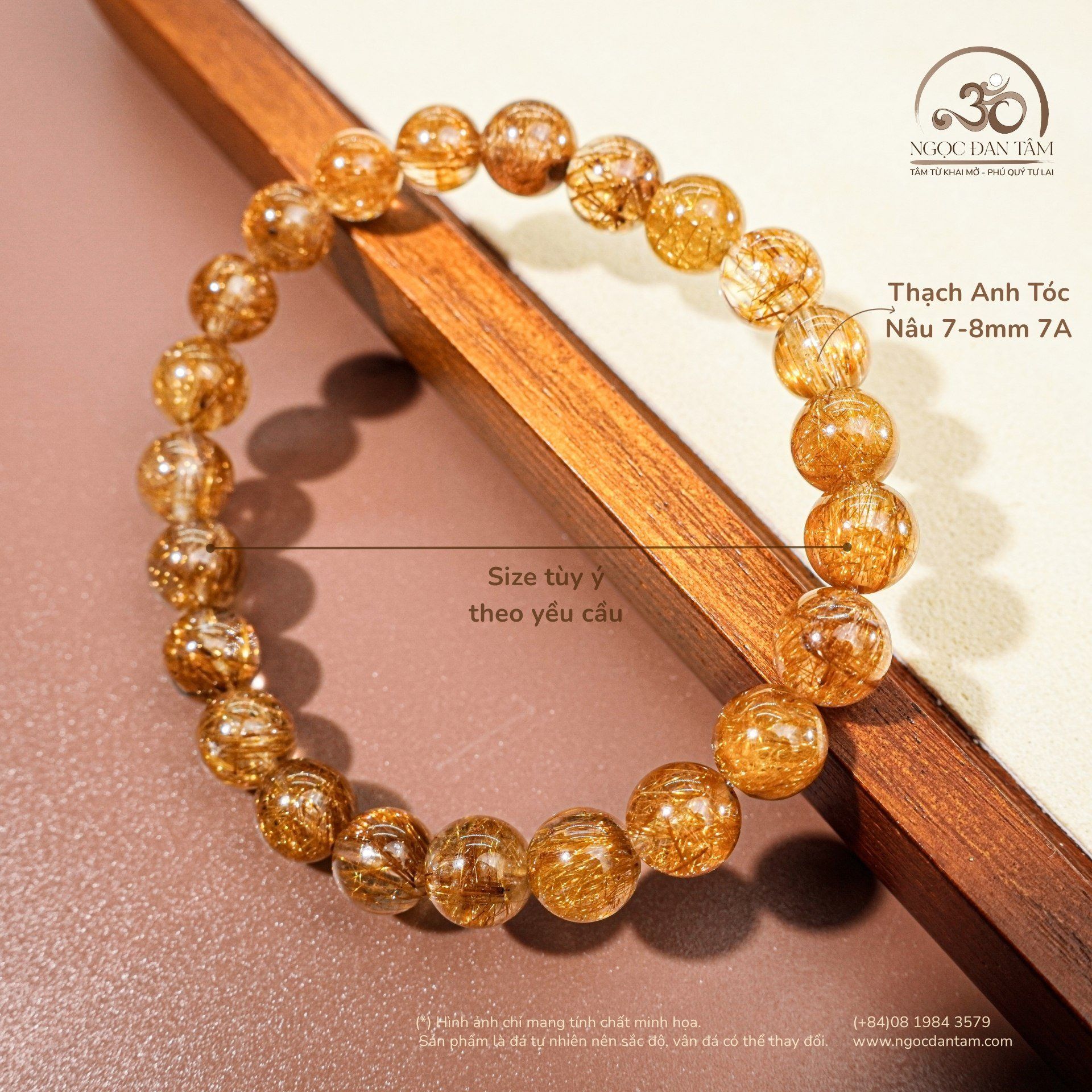  Vòng Tay Thạch Anh Tóc Nâu 7-8mm 7A 