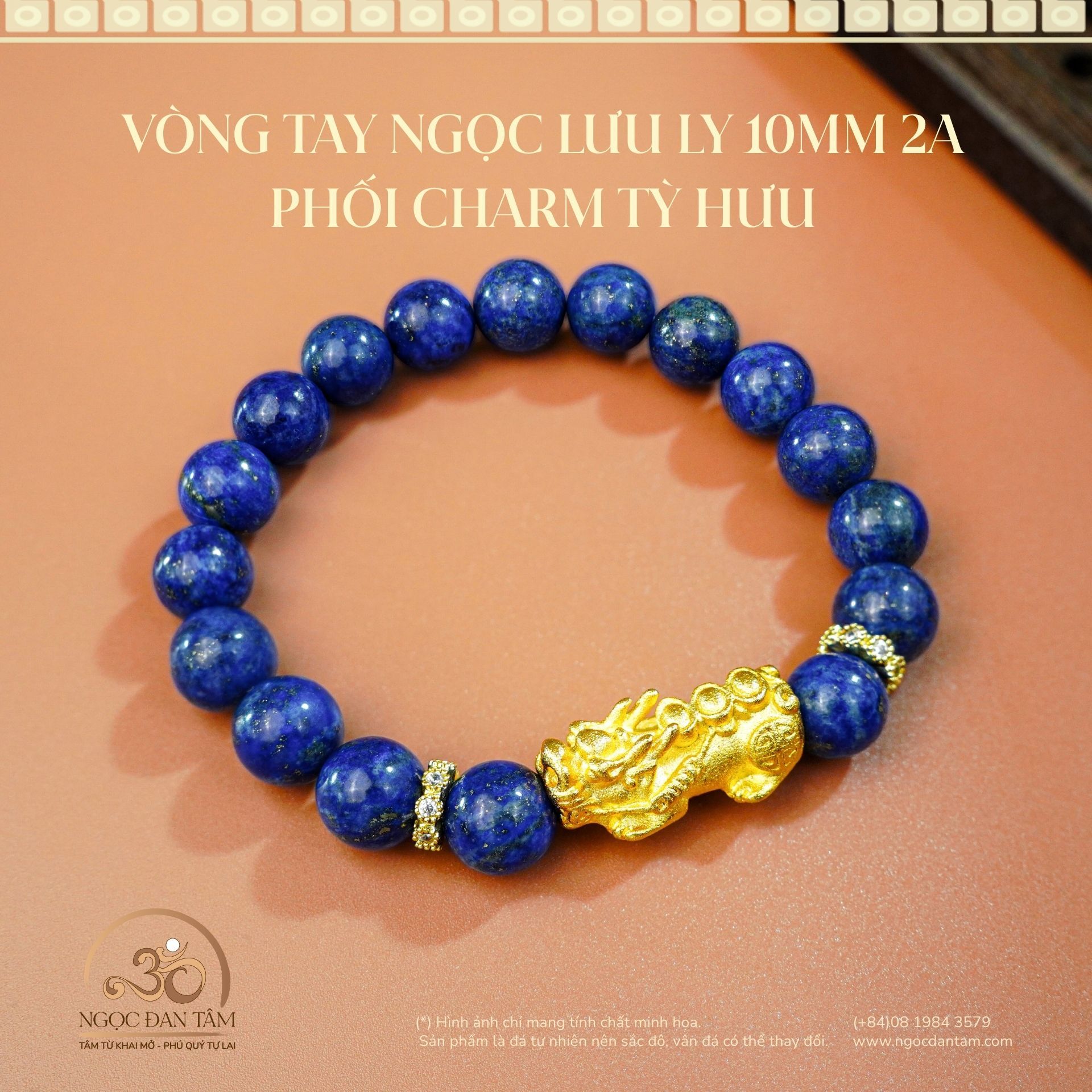  Vòng Tay Ngọc Lưu Ly 10mm 2A Phối Charm Tỳ Hưu 