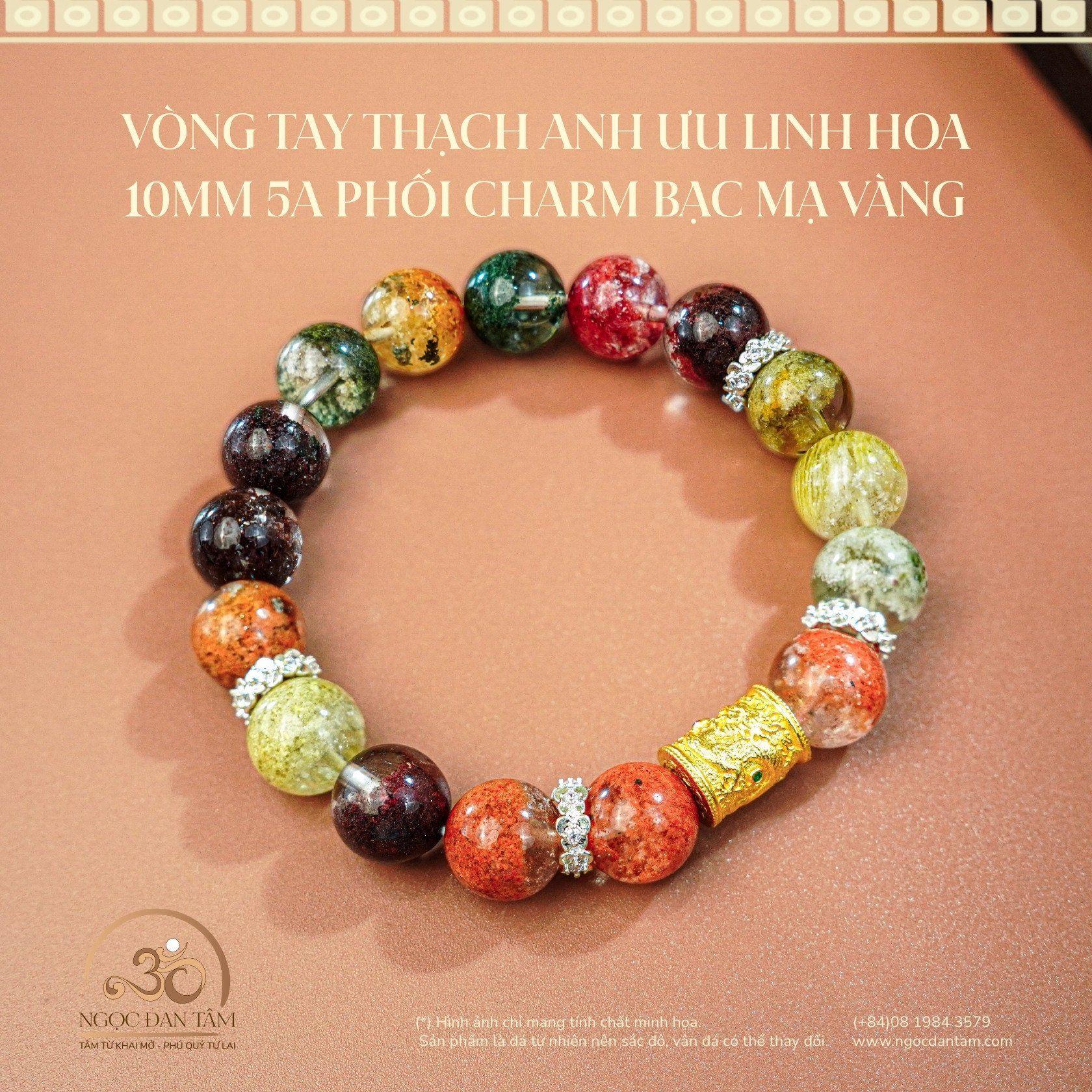  Vòng Tay Thạch Anh Ưu Linh Hoa 10mm 5A Phối Charm Rồng 2 Màu Đá 