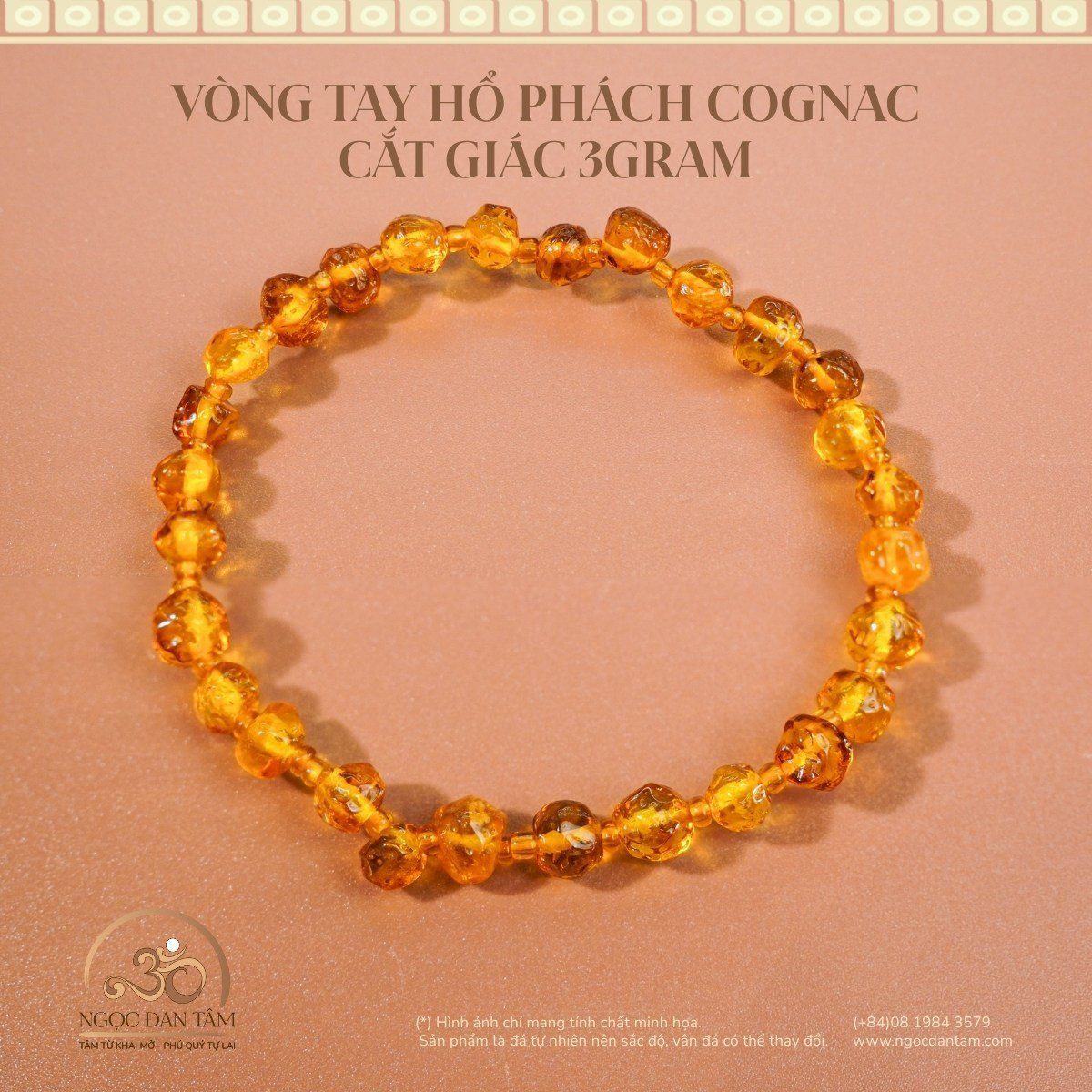  Vòng Tay Hổ Phách Cognac Cắt Giác 3gram 