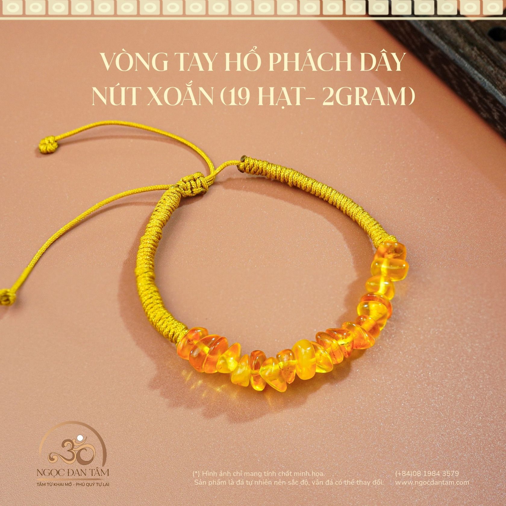  Vòng Tay Hổ Phách Dây Nút Xoắn (19 Hạt - 2gram) 