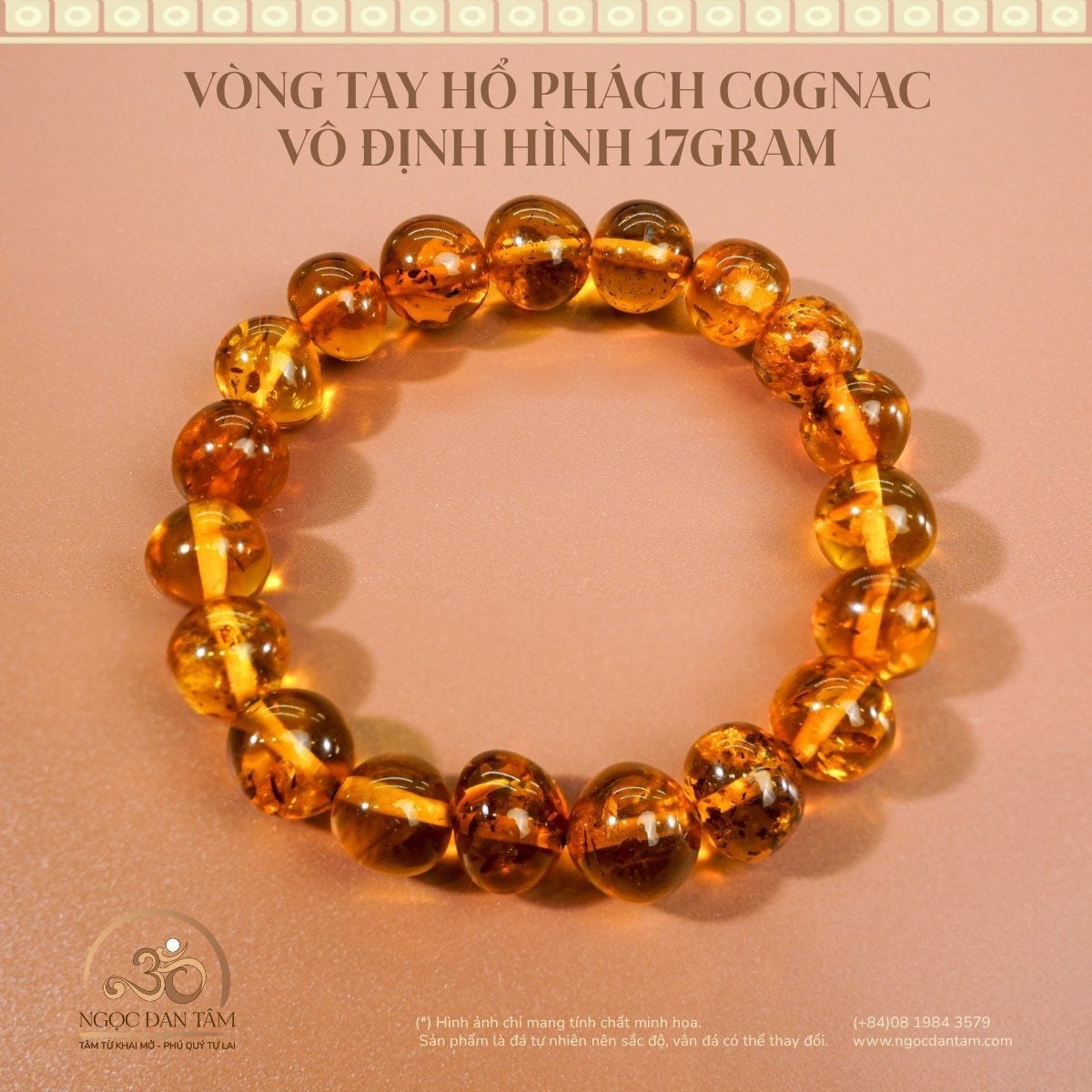  Vòng Tay Hổ Phách Cognac Vô Định Hình 17gram 