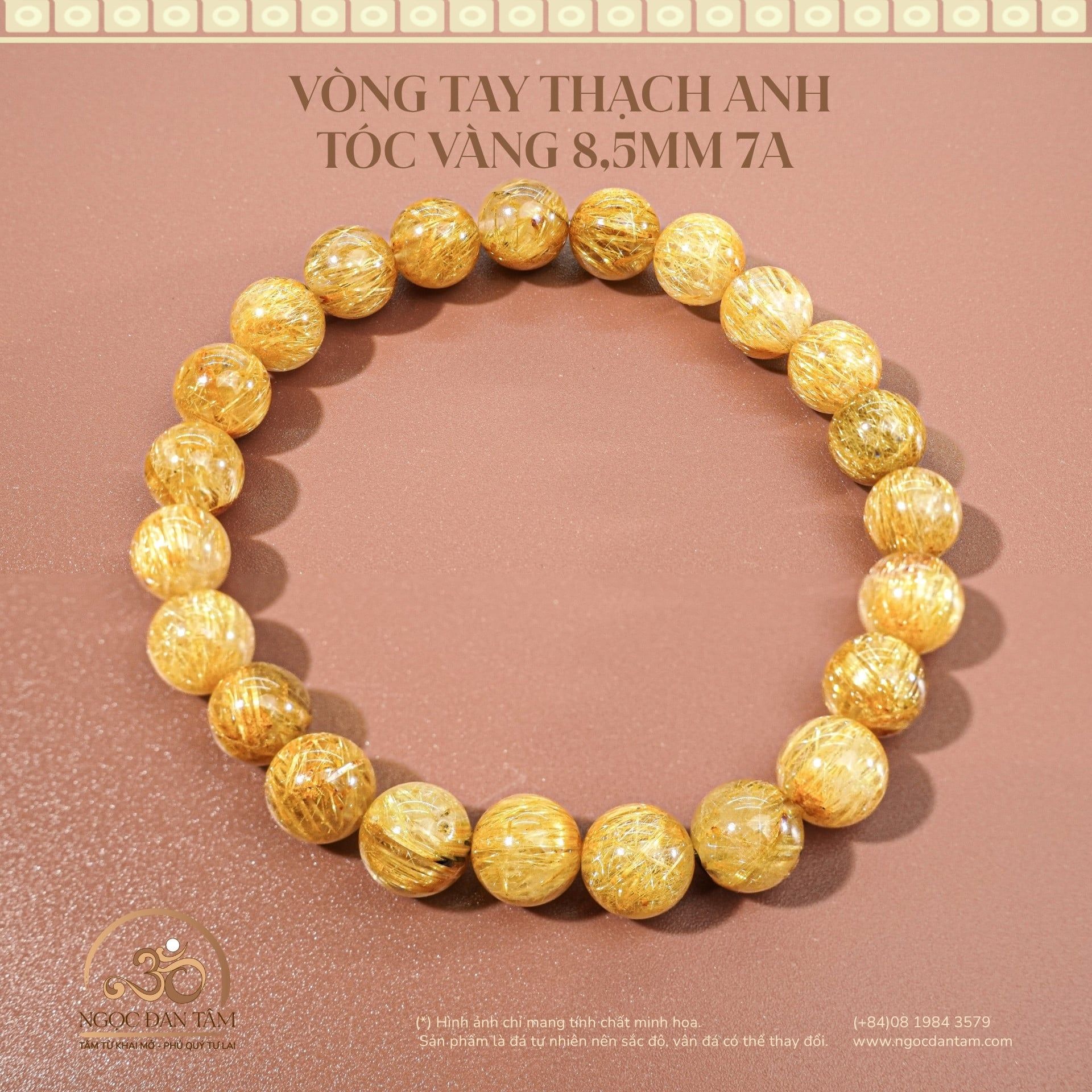  Vòng Tay Thạch Anh Tóc Vàng 8,5mm 7A 