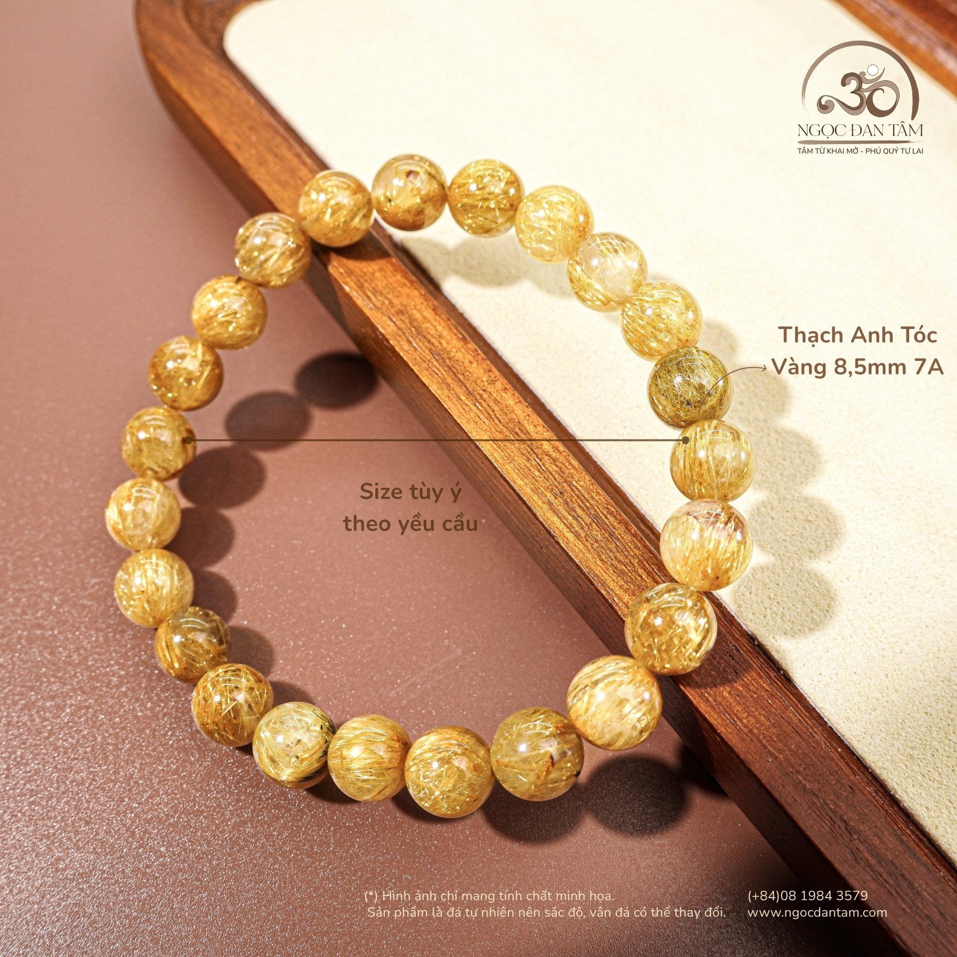  Vòng Tay Thạch Anh Tóc Vàng 8,5mm 7A 