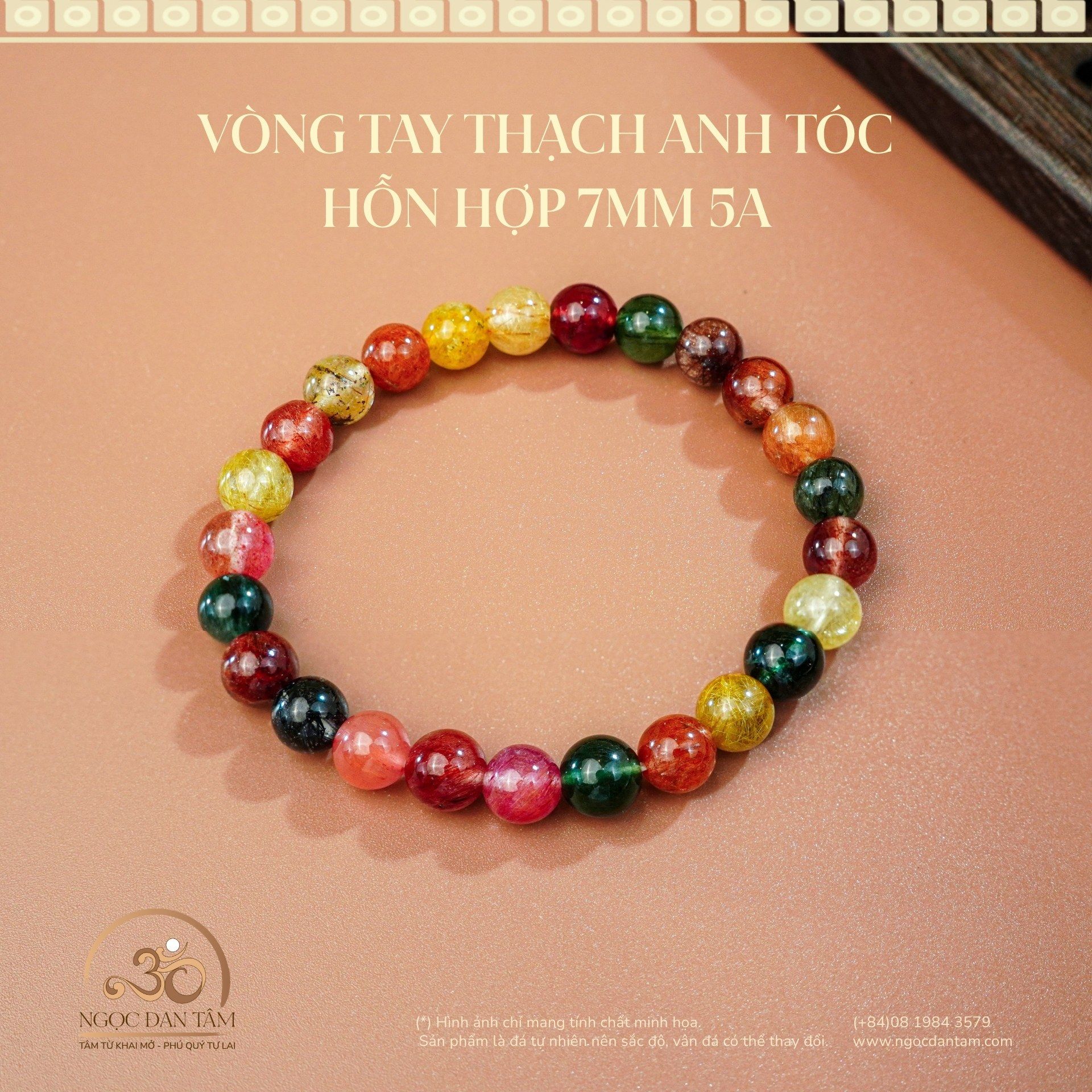  Vòng Tay Thạch Anh Tóc Hỗn Hợp 7mm 