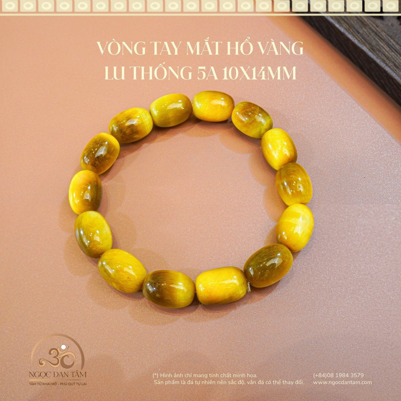  Vòng Tay Đá Mắt Hổ Vàng Lu Thống 5A 10x14mm 