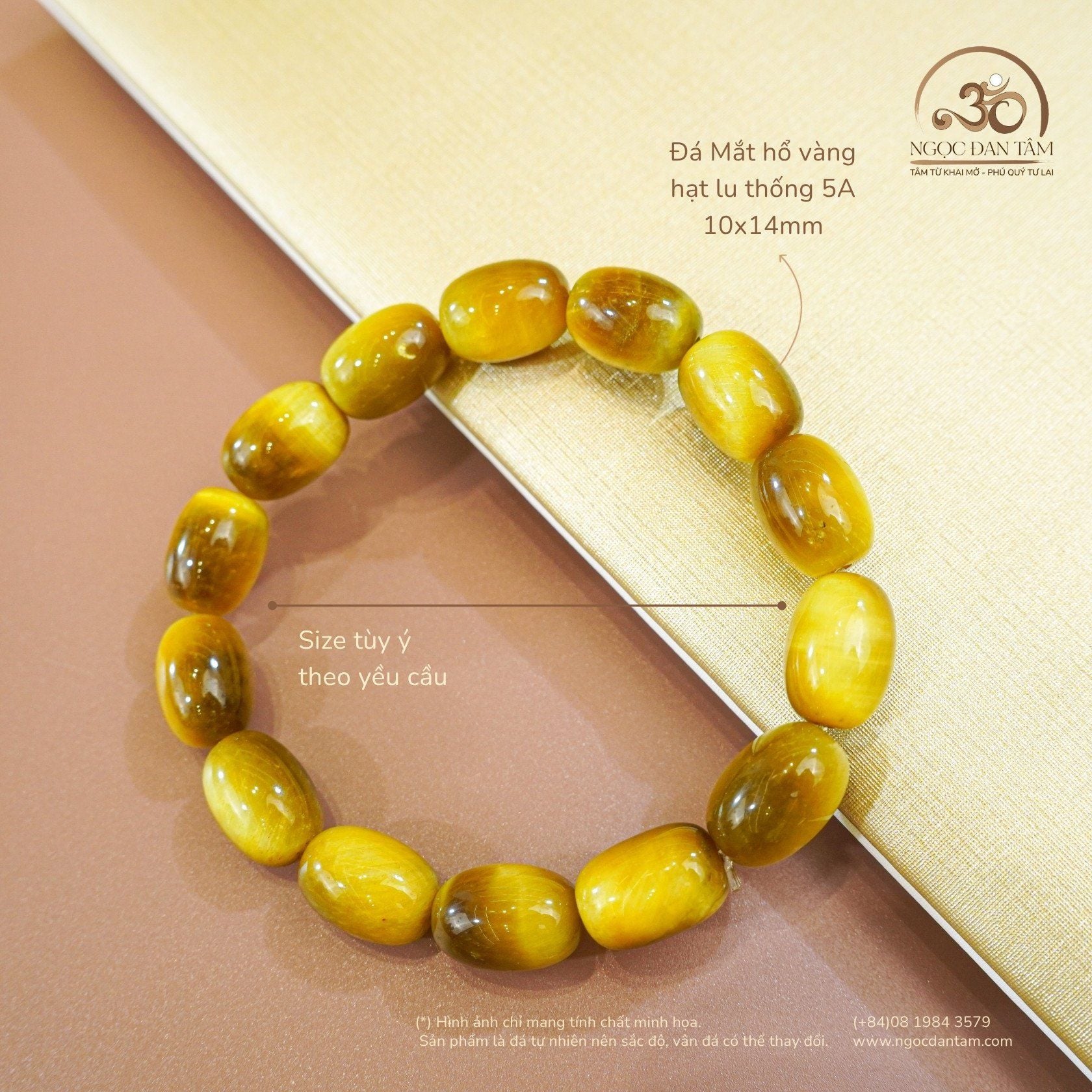  Vòng Tay Đá Mắt Hổ Vàng Lu Thống 5A 10x14mm 