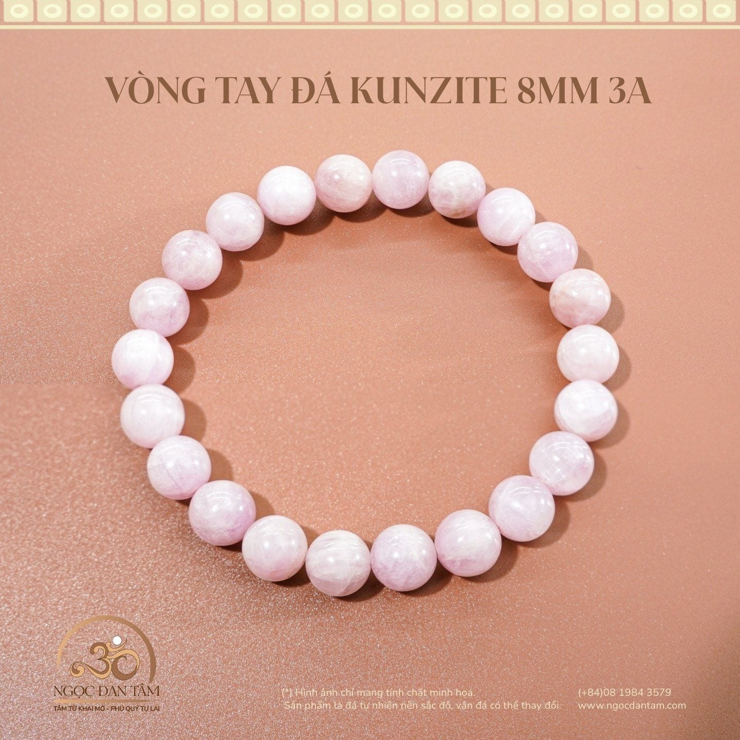  Vòng Tay Đá Kunzite 8mm 3A 