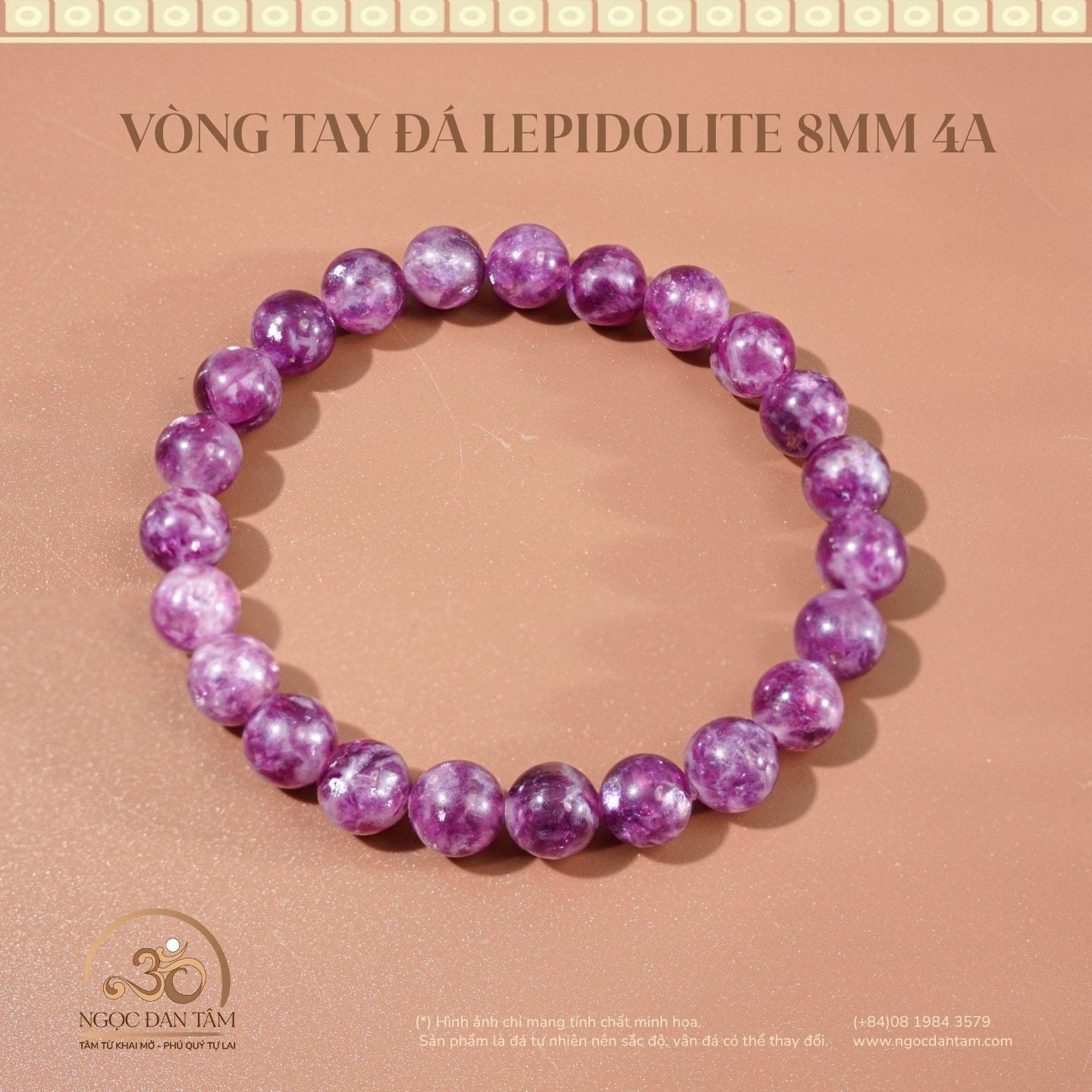  Vòng Tay Đá Lepidolite 8mm -  10mm 4A 