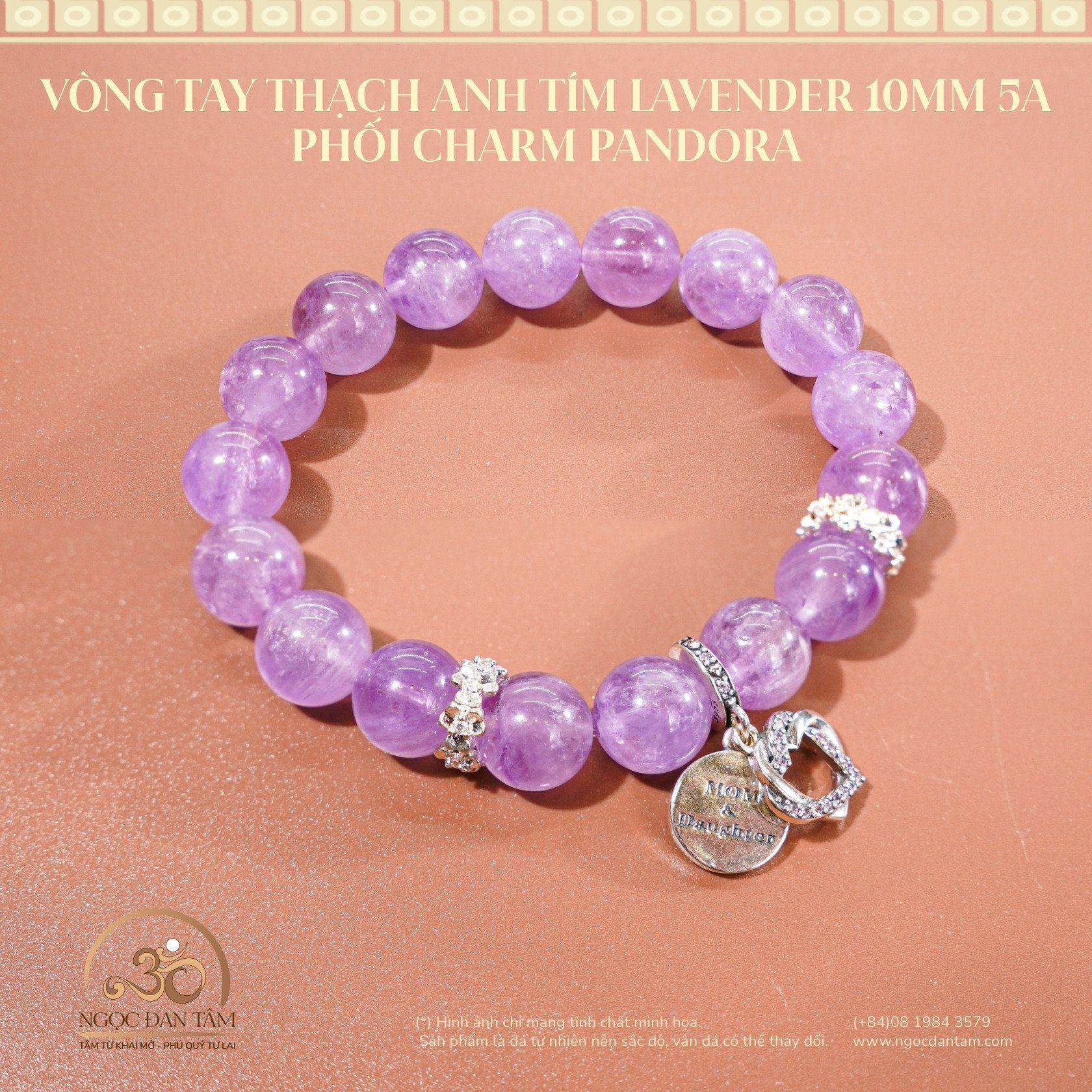  Vòng Tay Song Tâm ( Thạch Anh Tím Lavender 10mm 5A ) 