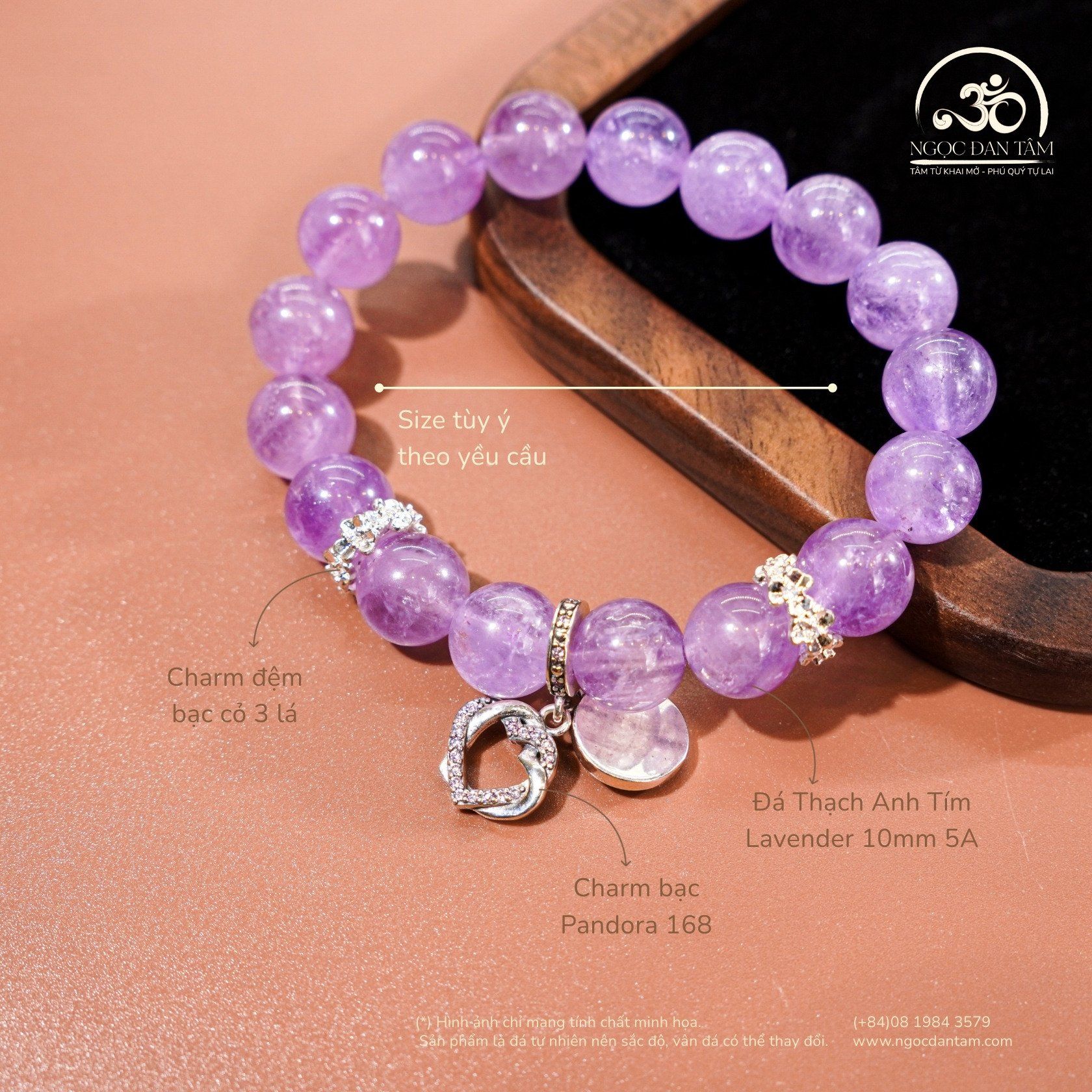  Vòng Tay Song Tâm ( Thạch Anh Tím Lavender 10mm 5A ) 