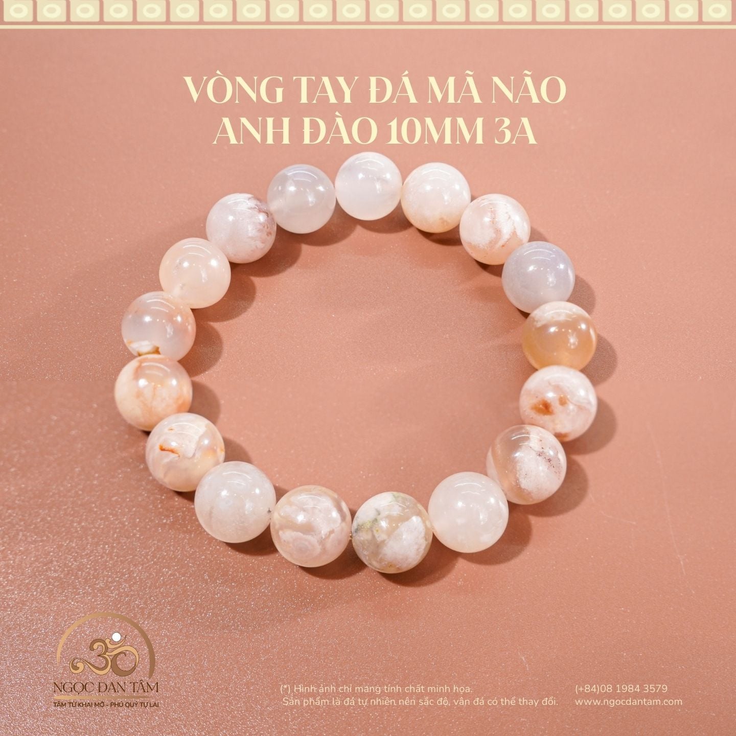  Vòng Tay Mã Não Anh Đào 10mm 3A 