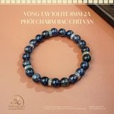  Vòng Tay Iolite 8mm 2A Phối Charm Bạc Chữ Vạn 