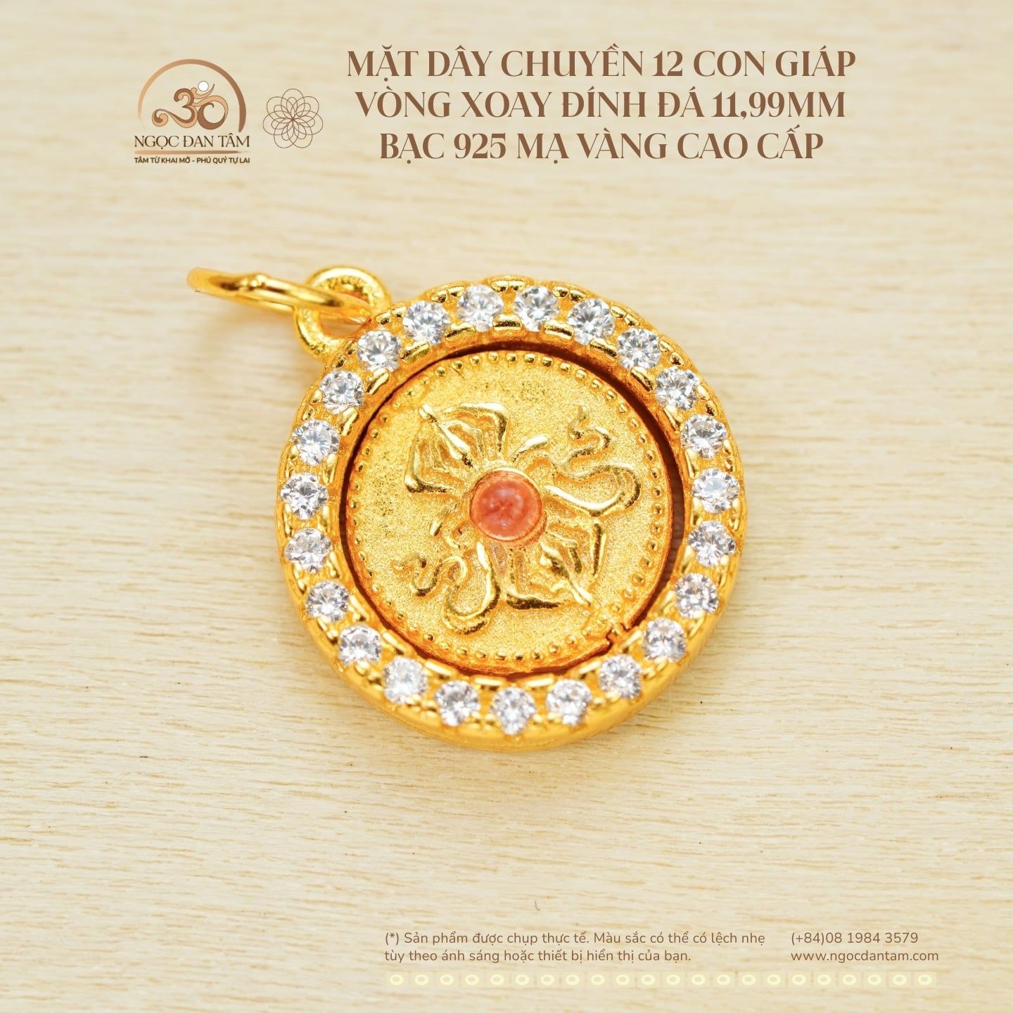  Mặt Dây Chuyền 12 Con Giáp Vòng Xoay Đính Đá 11.99mm - Bạc 925 Mạ Vàng Cao Cấp 