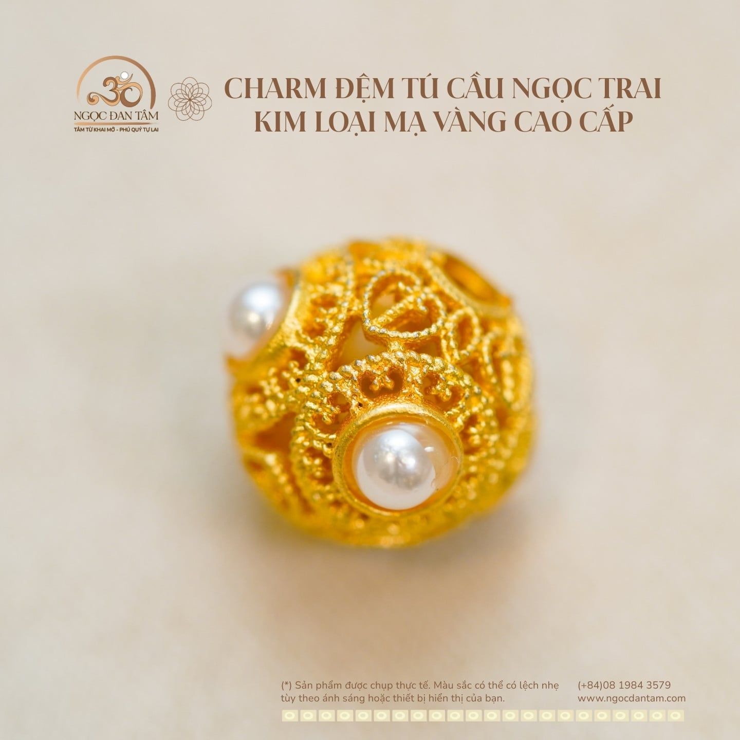  Charm Đệm Túi Cầu Ngọc Trai 11,49mm - Kim Loại Mạ Vàng Cao Cấp 