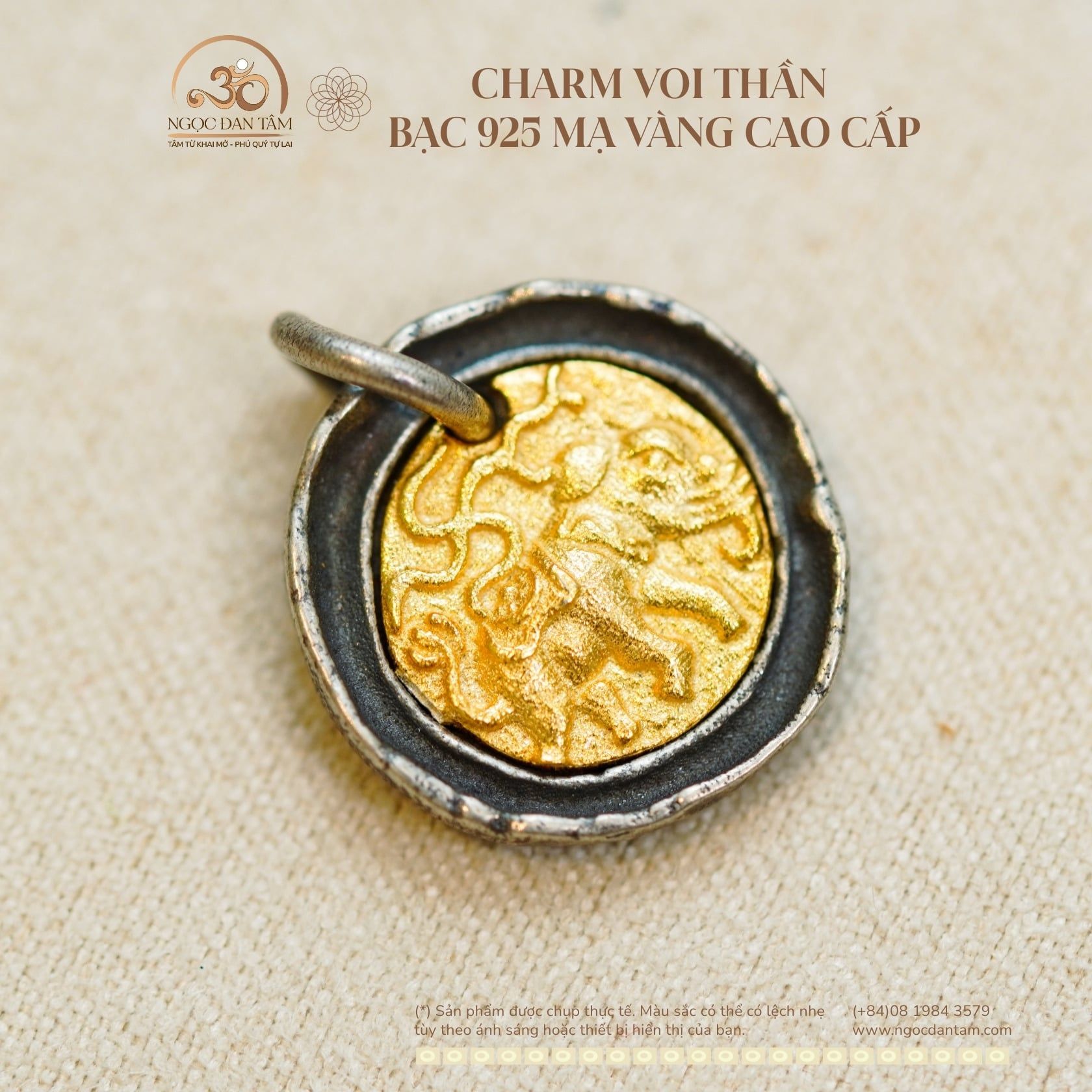  Charm Voi Thần 15,04mm - Bạc 925 Mạ Vàng Cao Cấp 