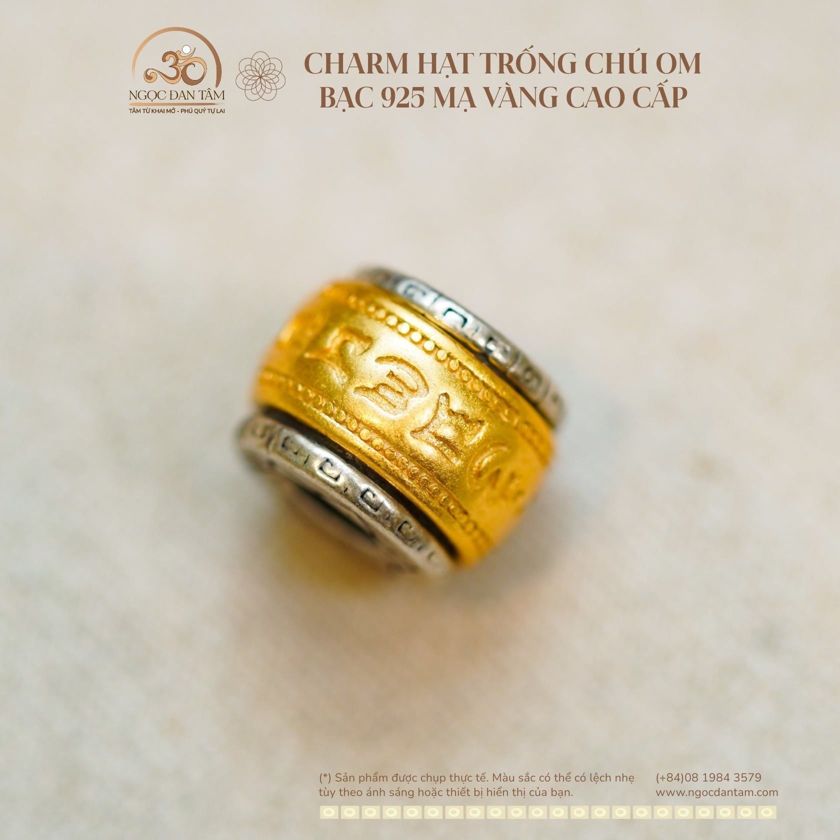  Charm Hạt Trống Chú Om - Bạc 925 Mạ Vàng Cao Cấp 