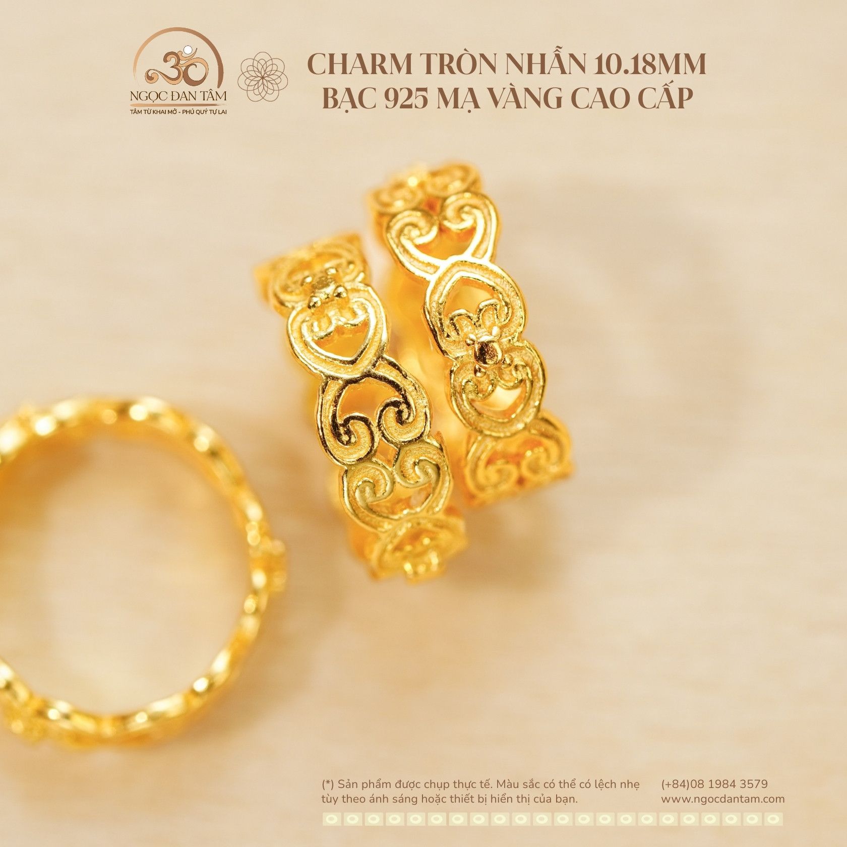  Charm Tròn Nhẫn 10.18mm - Bạc 925 Mạ Vàng Cao Cấp 