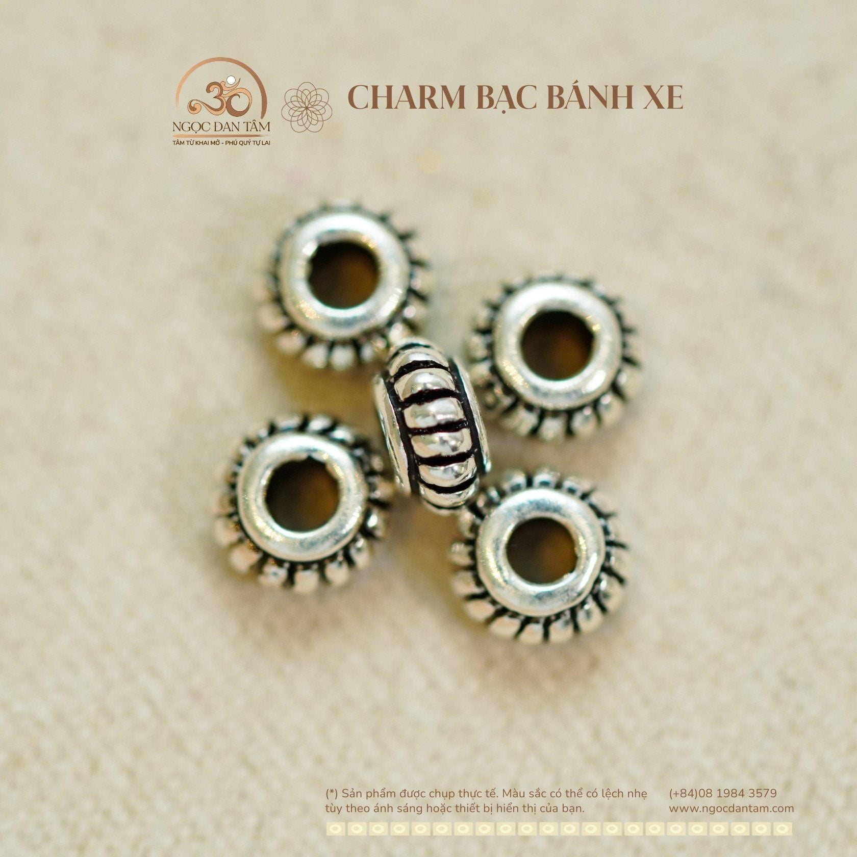  Charm Bánh Xe Bạc 5,22mm - Charm Bạc Cao Cấp 