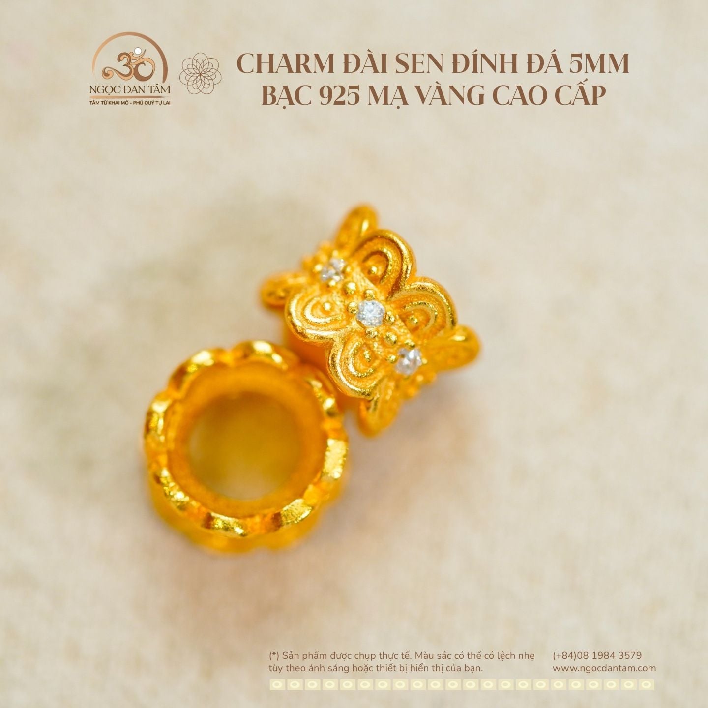  Đài Sen Đính Đá - Bạc 925 Mạ Vàng Cao Cấp 