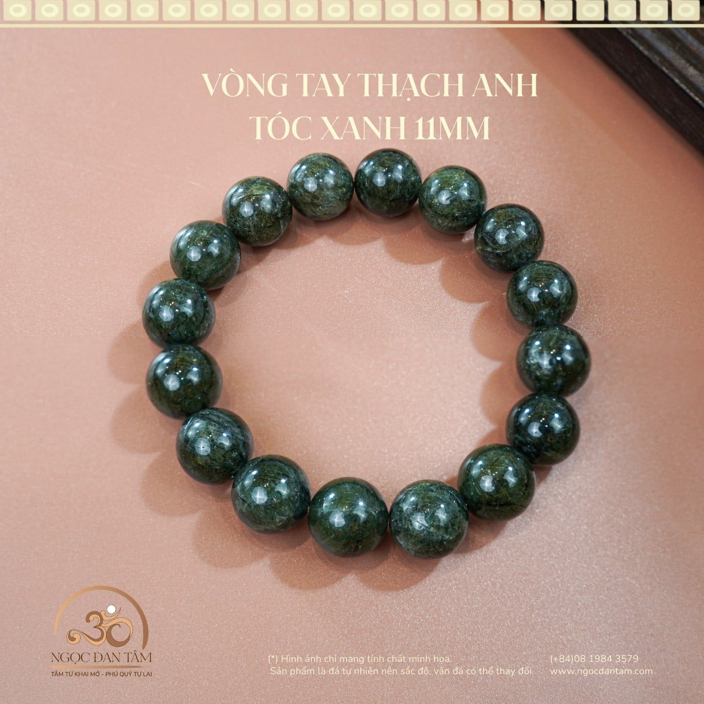  Vòng Tay Đá Thạch Anh Tóc Xanh 3A 11mm 