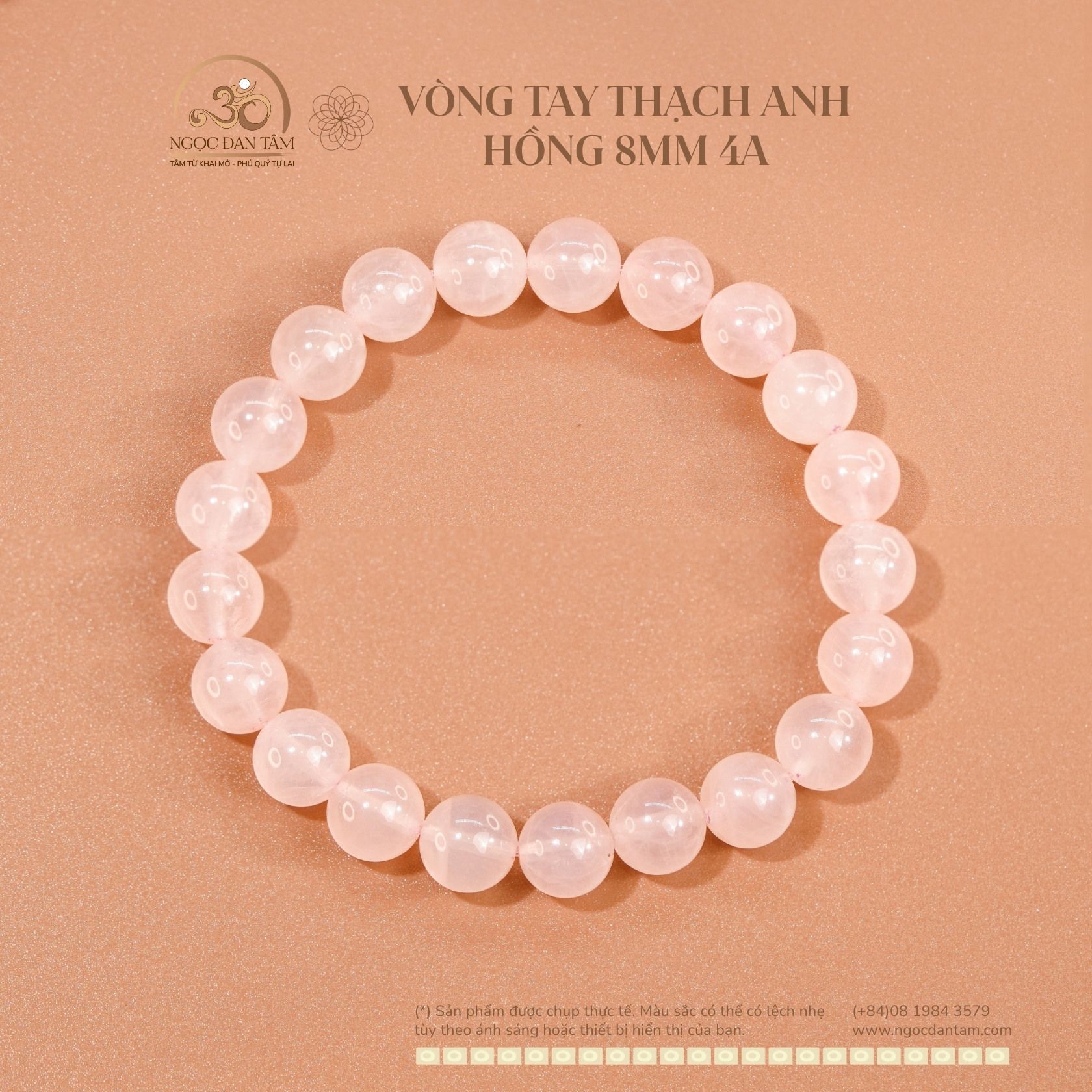  Vòng Tay Đá Thạch Anh Hồng 8mm 4A 