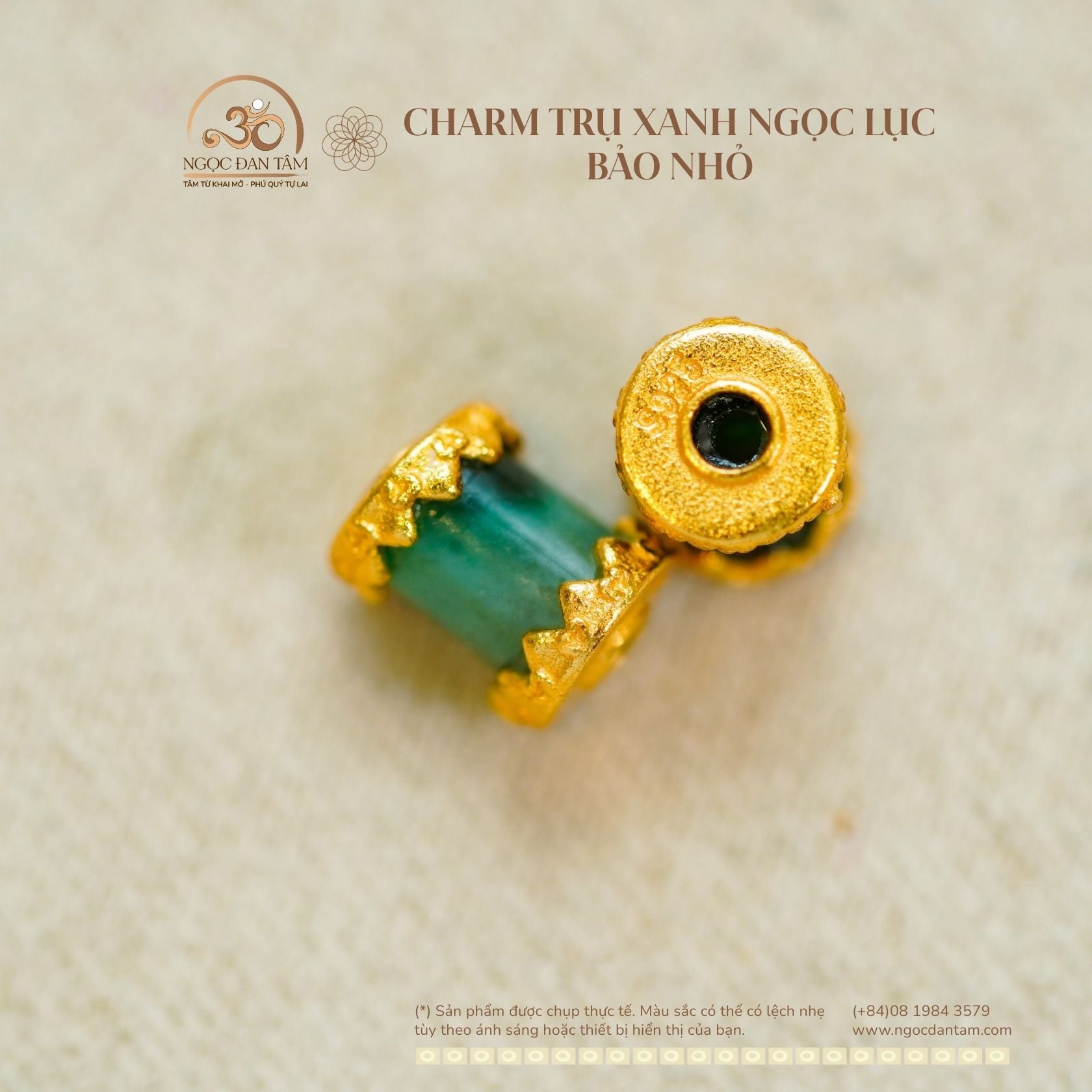  Charm Trụ Xanh Ngọc Lục Bảo Nhỏ 5,85mm - Bạc 925 Mạ Vàng Cao Cấp 