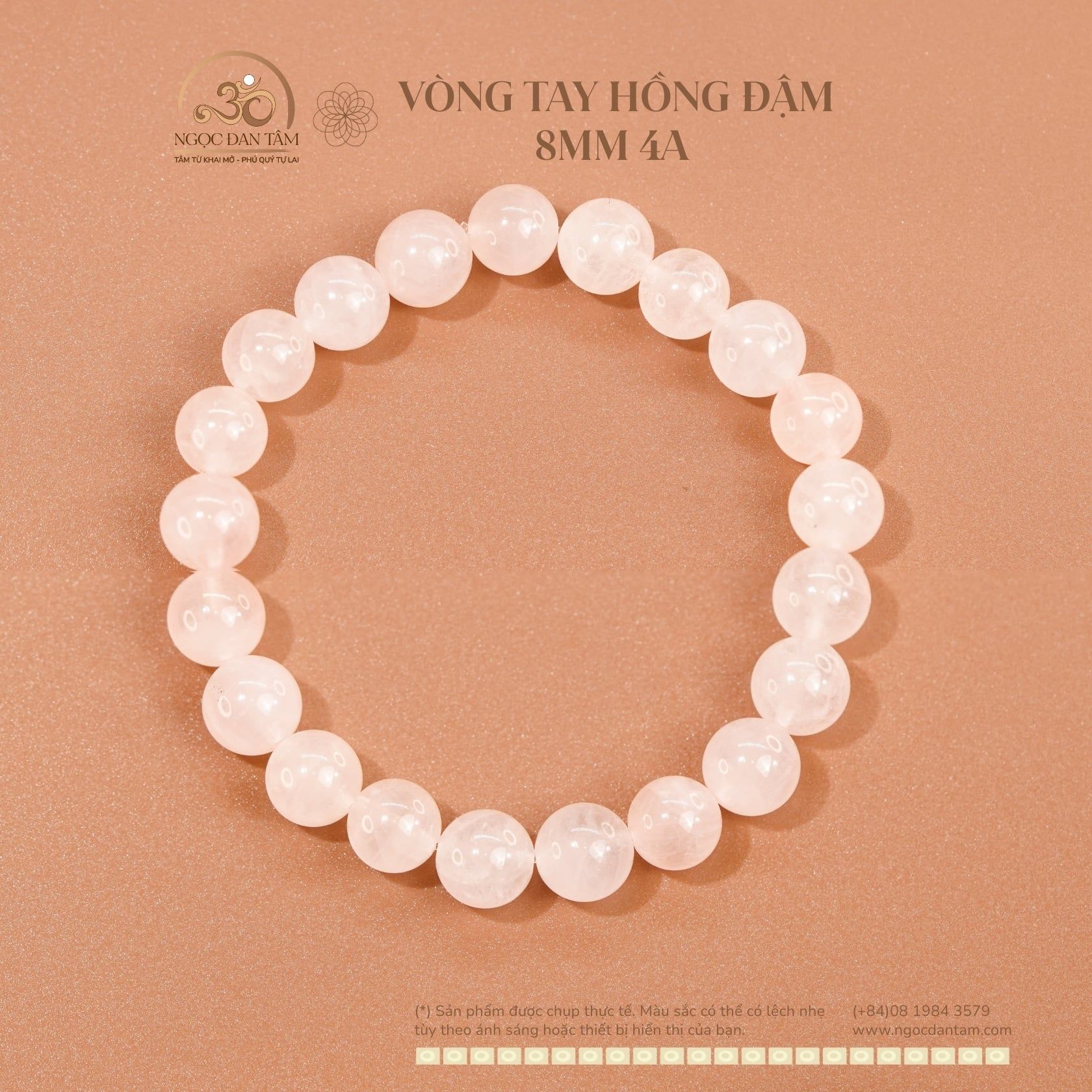  Vòng Tay Thạch Anh Hồng Đậm 8mm 4A 