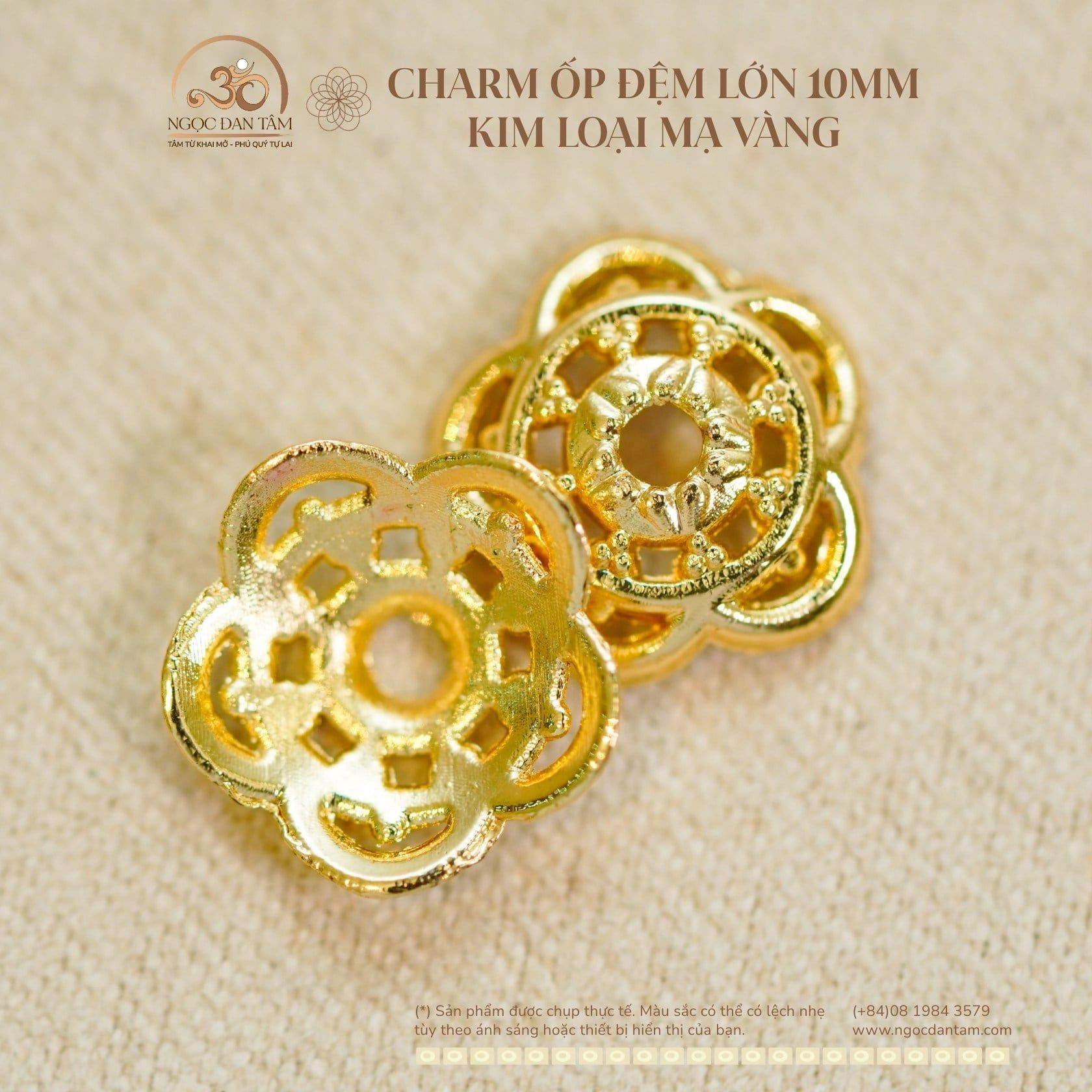  Charm Đệm Ốp Hoa Lớn 10mm - Kim Loại Mạ Vàng Cao Cấp 