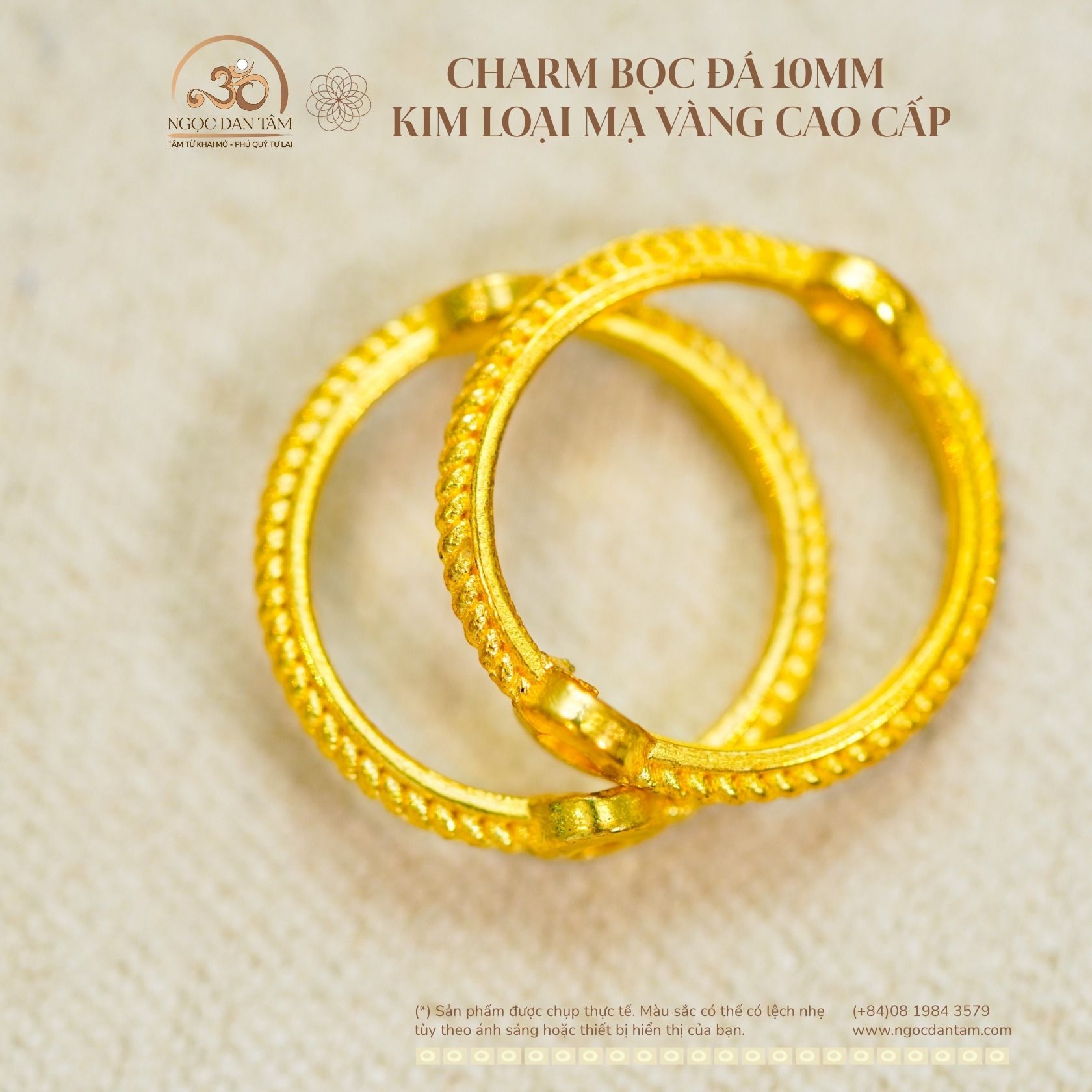 Charm Bọc Đá 10mm - Kim Loại Mạ Vàng Cao Cấp 
