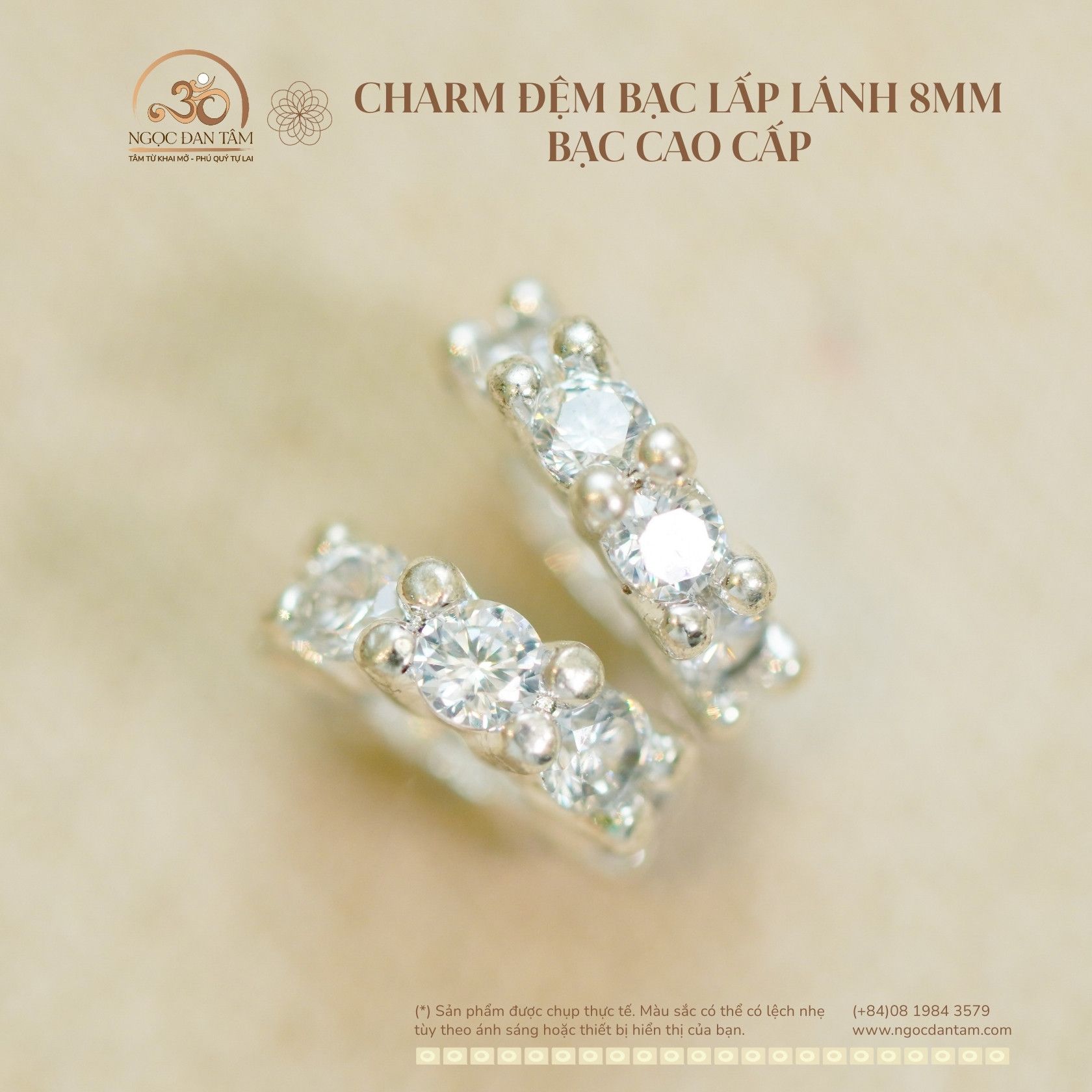  Charm Đệm Bạc Lấp Lánh 8mm - Bạc Cao Cấp 