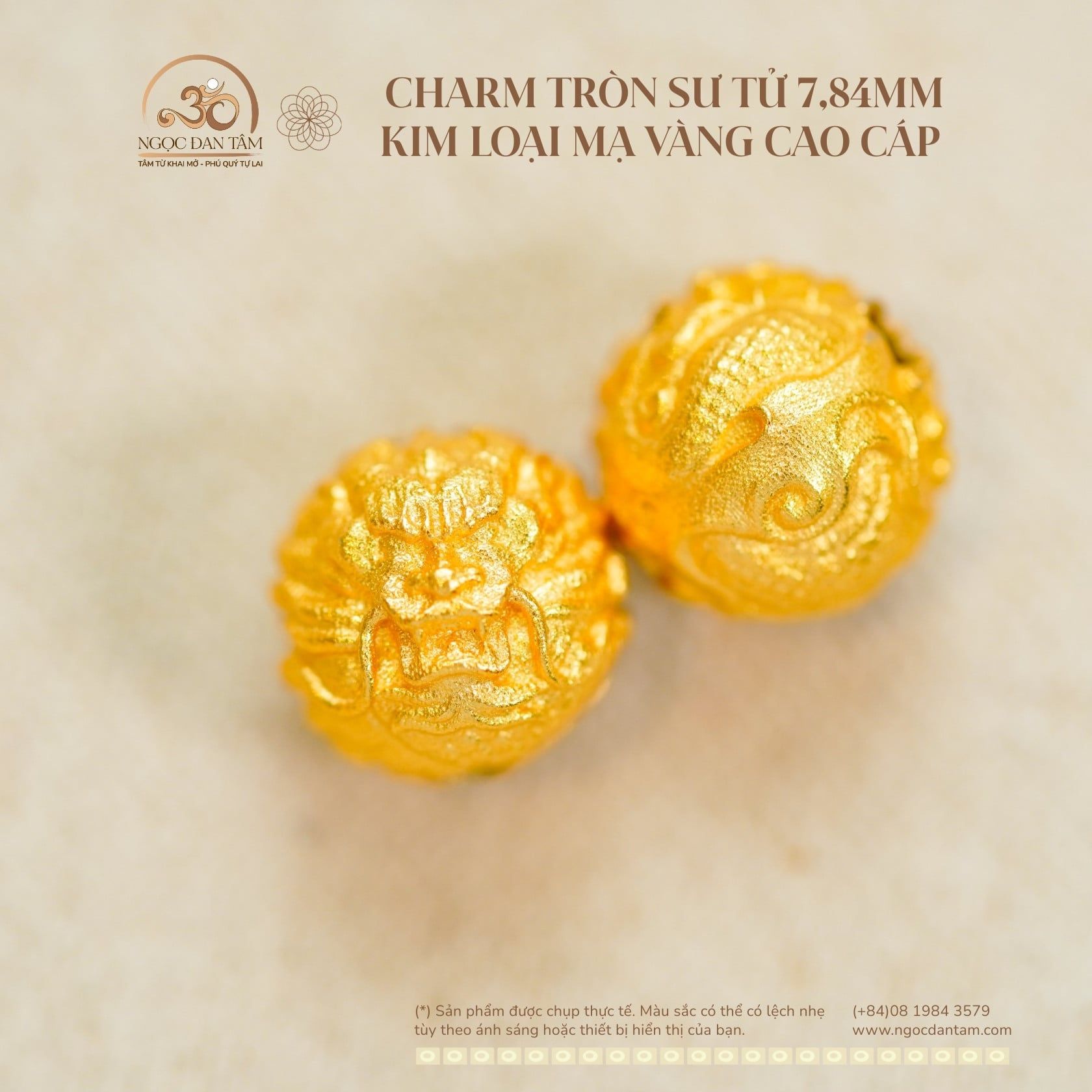  Charm Tròn Sư Tử 7.84mm - Kim Loại Mạ Vàng 