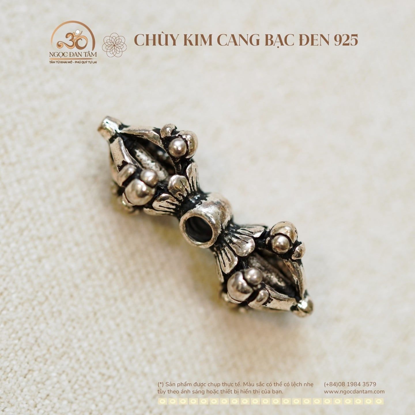  Charm Chùy Kim Cang Bạc Đen 925 