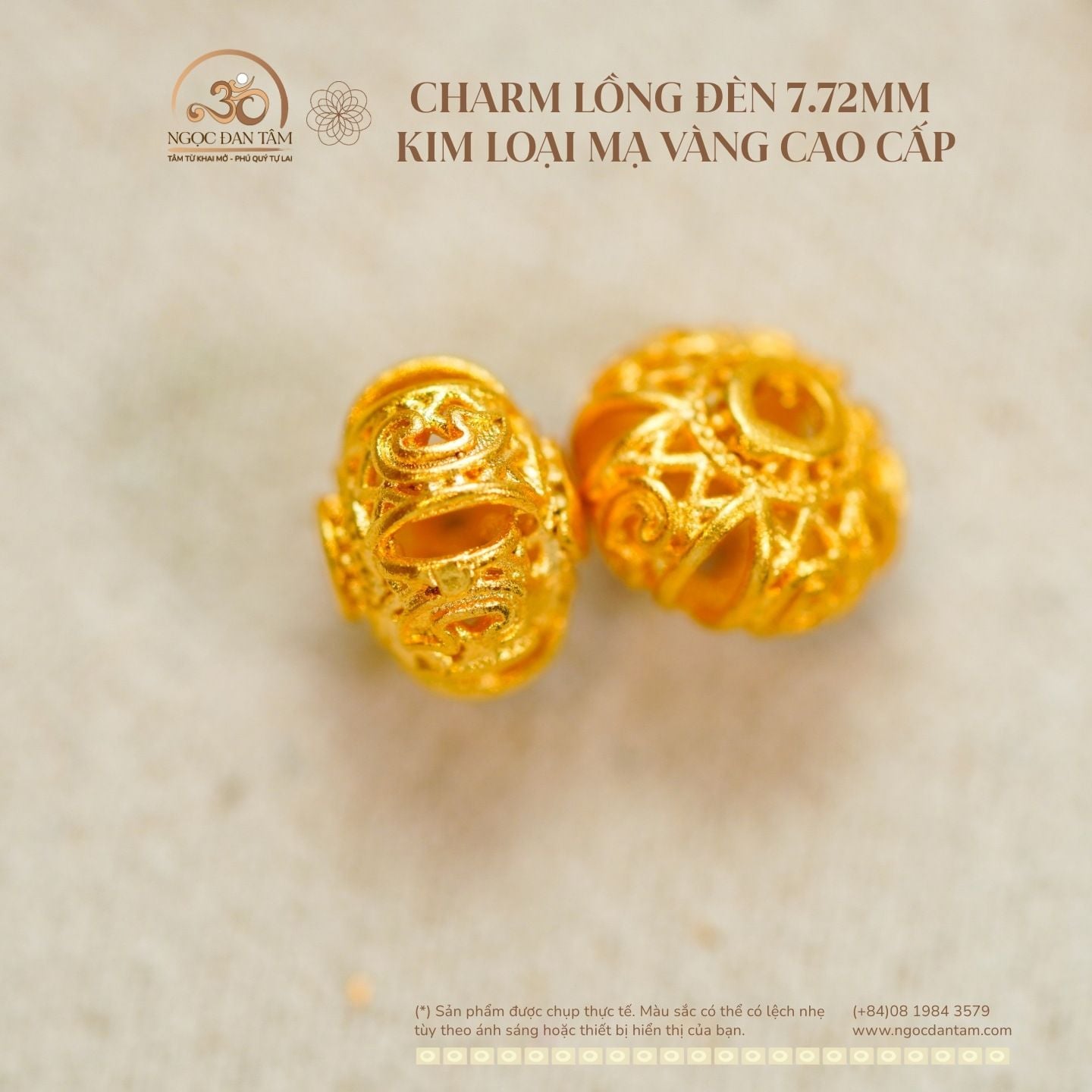  Charm Lồng Đèn 7.72mm - Kim Loại Mạ Vàng Cao Cấp 