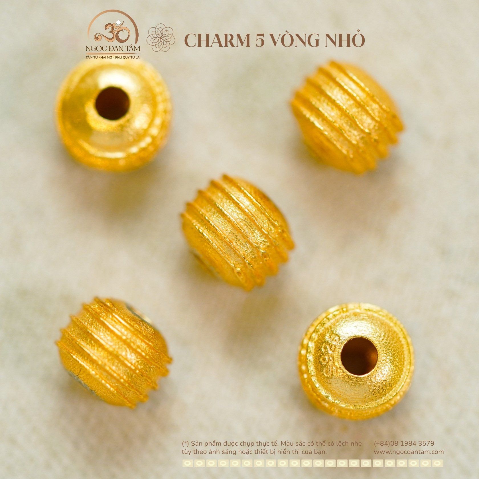  Charm 5 Vòng Nhỏ 4,65mm - Bạc 925 Mạ Vàng Cao Cấp 