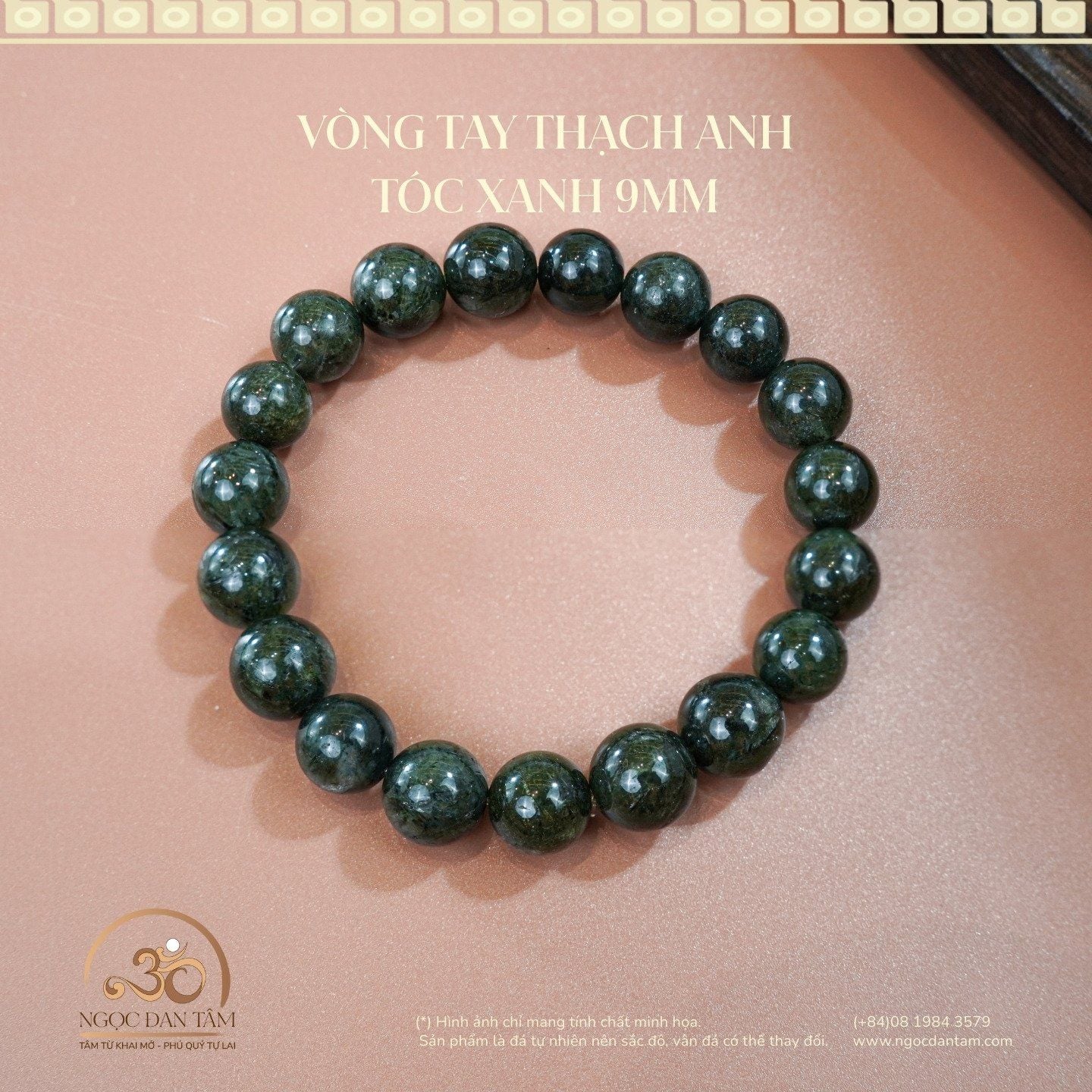  Vòng Tay Thạch Anh Tóc Xanh 3A 9mm 