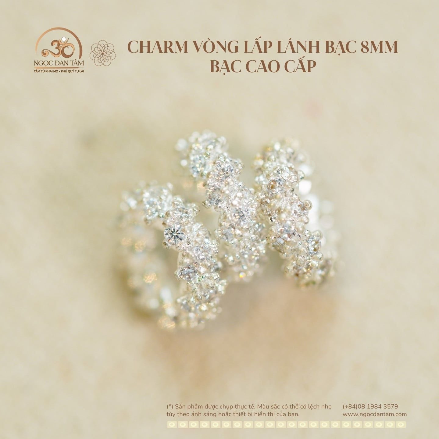  Charm Vòng Lấp Lánh 8mm - Bạc Cao Cấp 