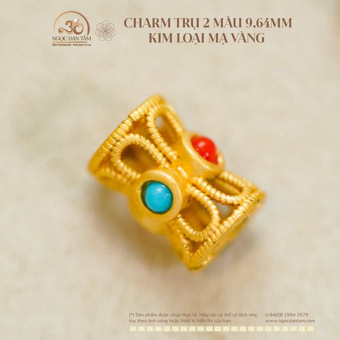  Charm Trụ 2 Màu 9.64mm - Kim Loại Mạ Vàng 