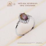  Nhẫn Bạc 925 Đính Đá Opal Xám 6x8mm 