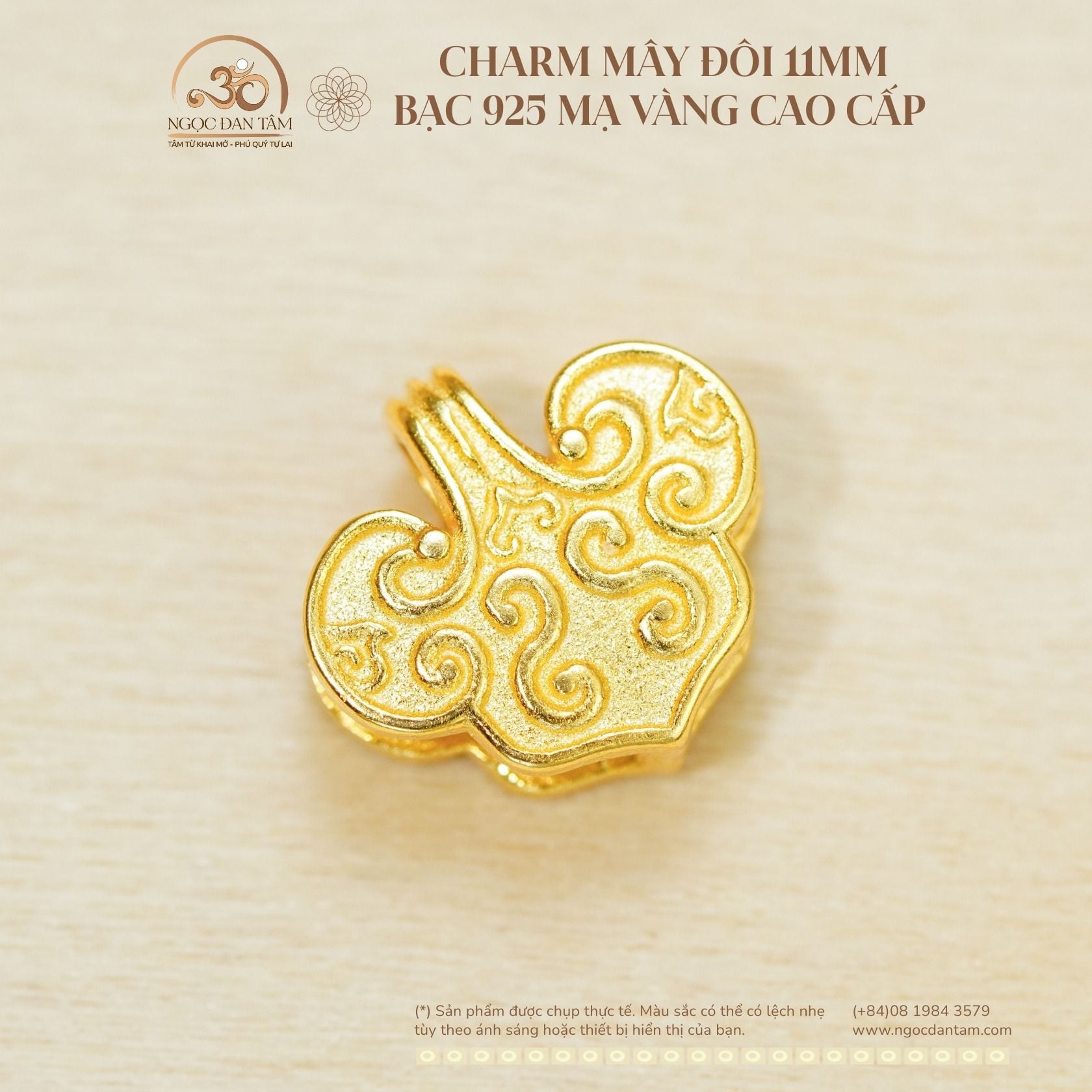  Charm Mây Đôi 11mm - Bạc 925 Mạ Vàng Cao 
