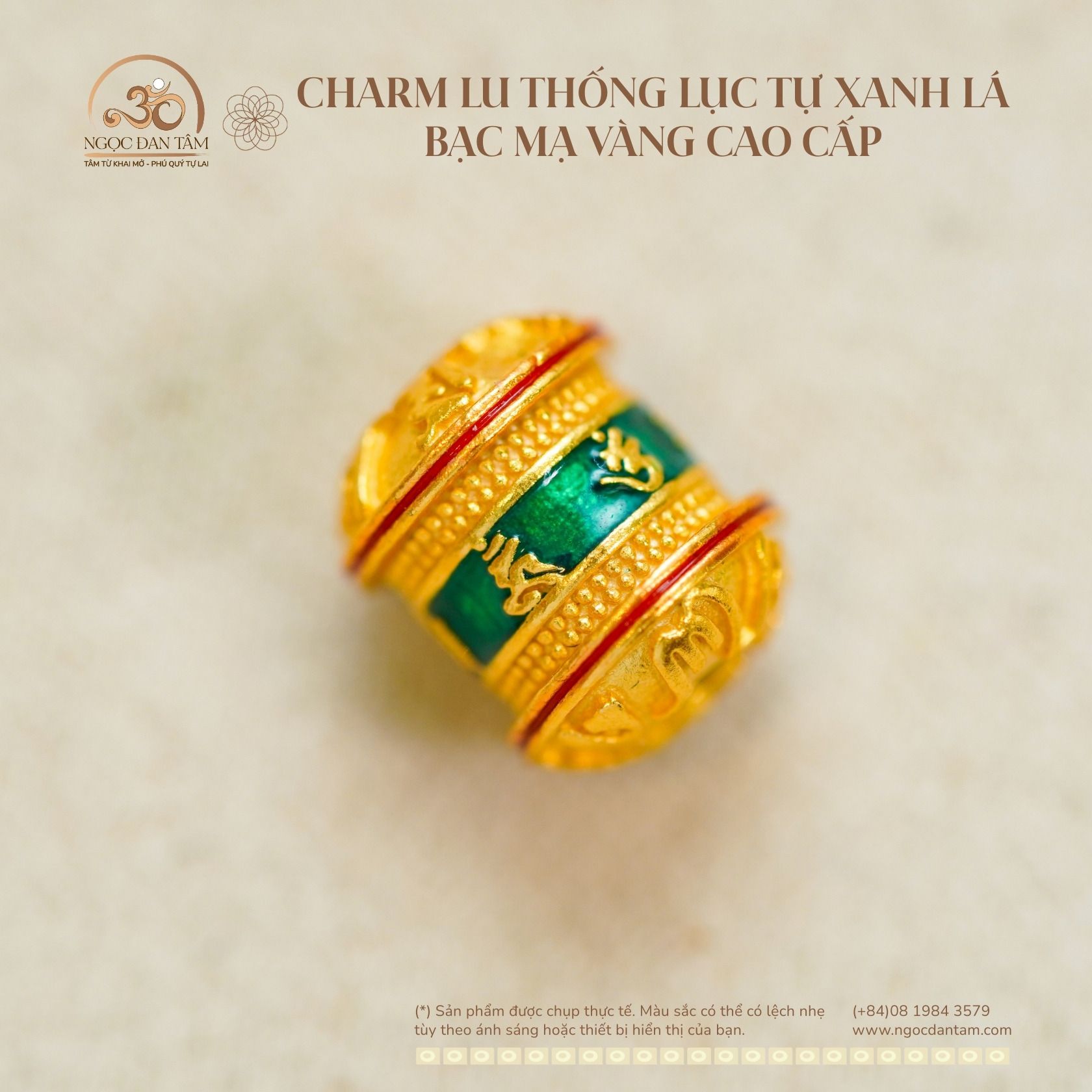  Charm Lu Thống Lục Tự Xanh Lá 9,43mm - Bạc Mạ Vàng Cao Cấp 