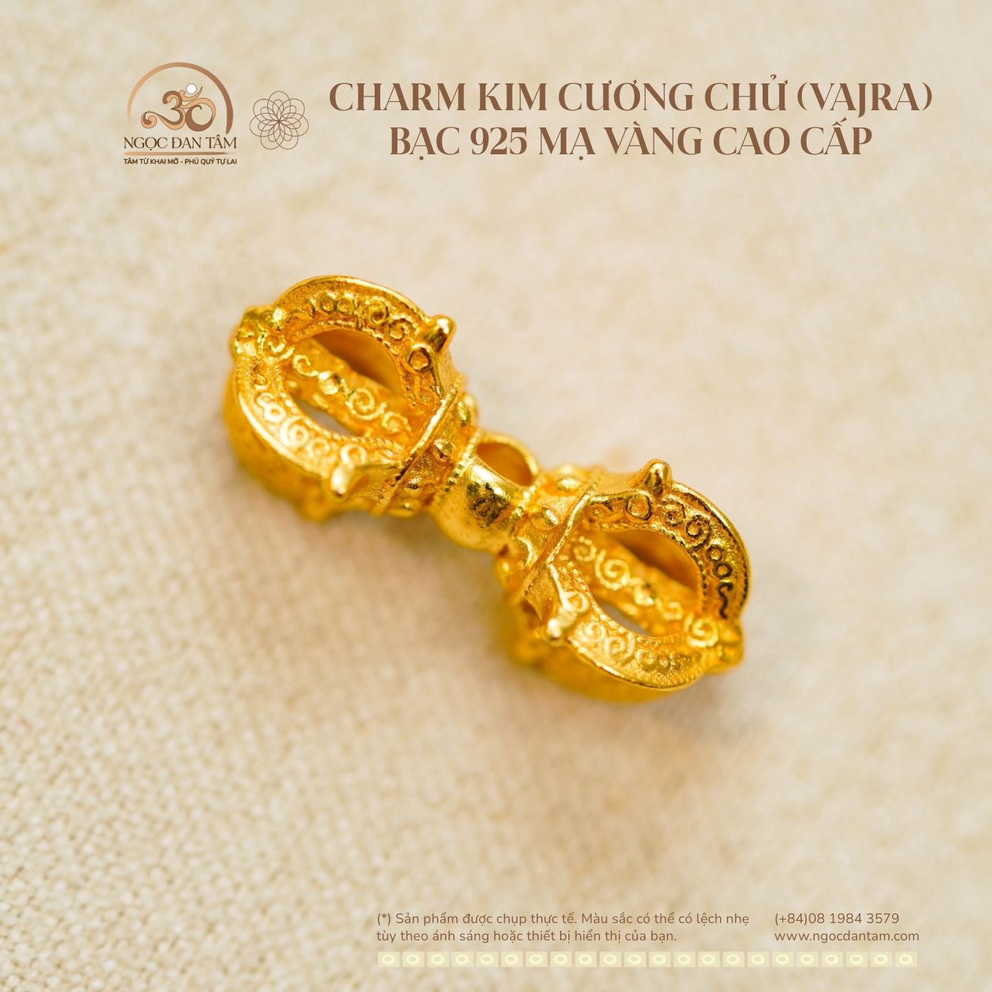  Charm Kim Cương Chử (Vajra) - Bạc 925 Mạ Vàng Cao Cấp 
