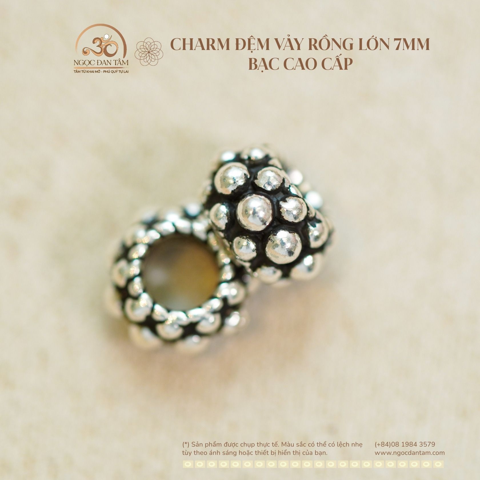  Charm Đệm Vảy Rồng Lớn 7mm - Bạc Cao Cấp 