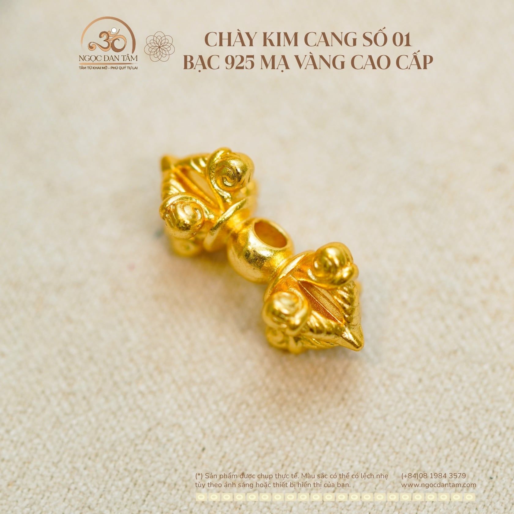  Chày Kim Cang Số 01 18,97mm - Bạc 925 Mạ Vàng Cao Cấp 