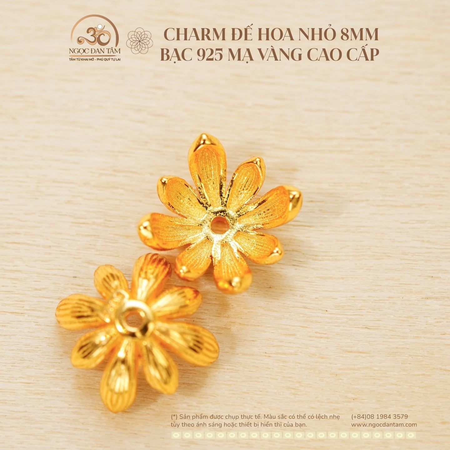  Charm Đế Hoa Nhỏ 8mm - Bạc 925 Mạ Vàng Cao Cấp 