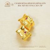 Charm Răng Đính Đá Hồng 6.73mm - Bạc 925 Mạ Vàng Cao Cấp 