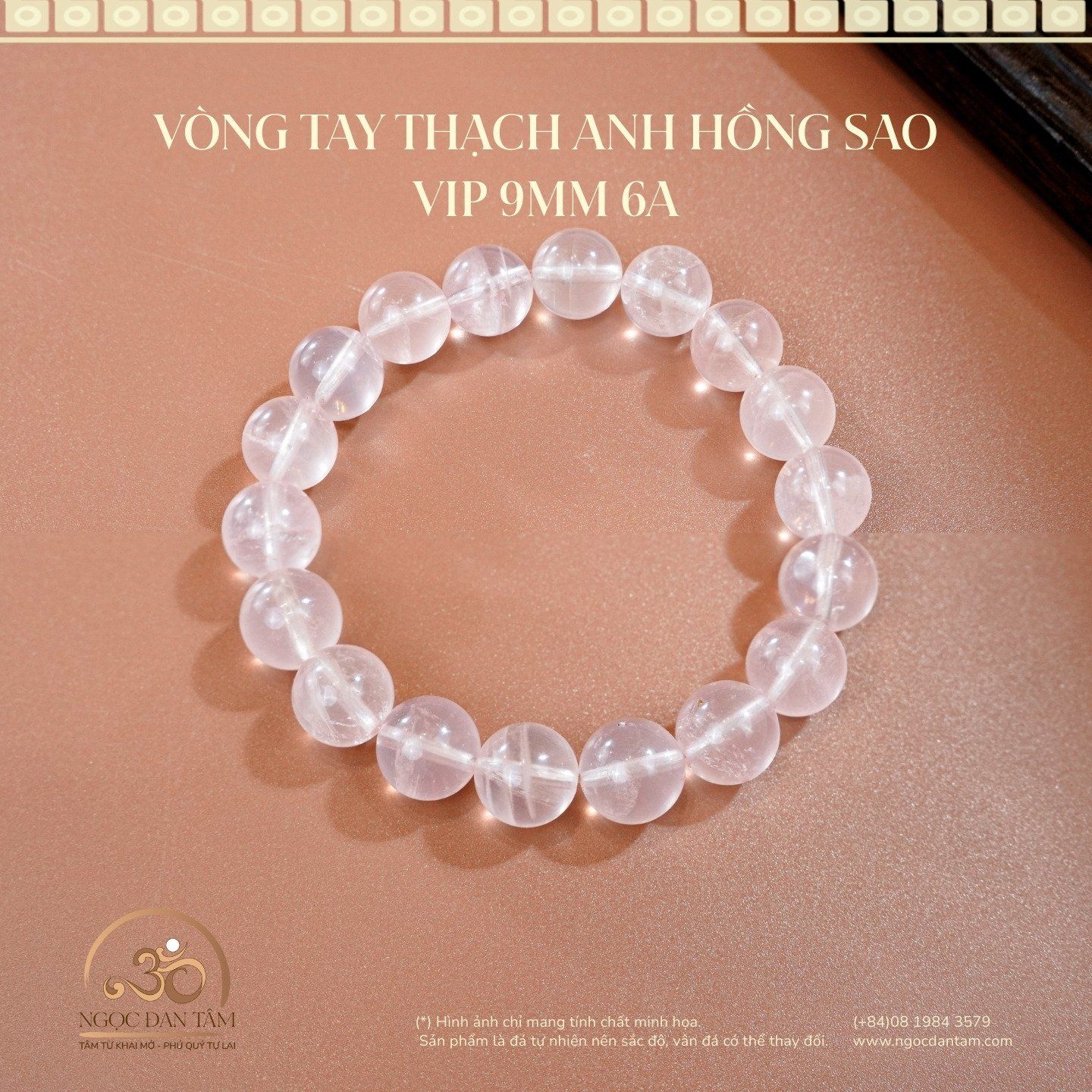  Vòng Tay Thạch Anh Hồng Sao 9mm 6A 