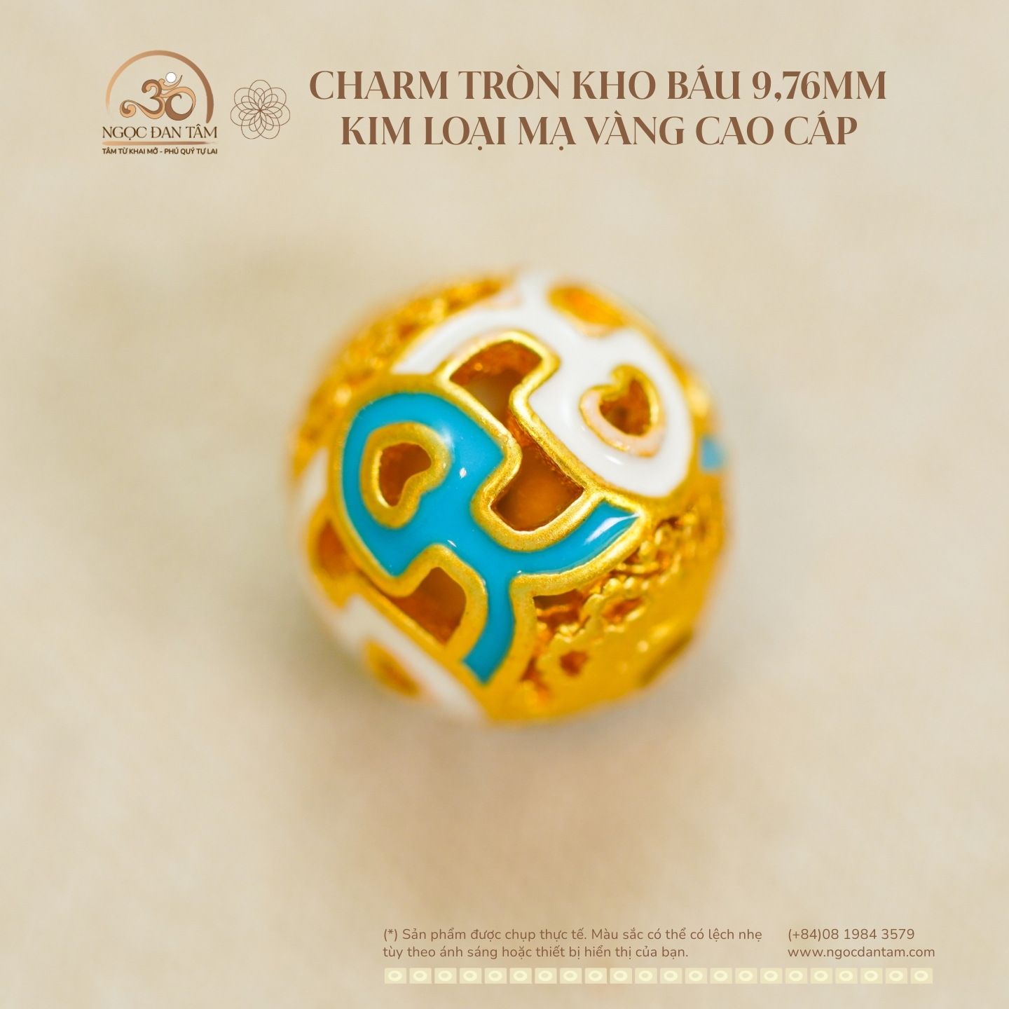  Charm Tròn Kho Báu 9.76mm - Kim Loại Mạ Vàng Cao Cấp 