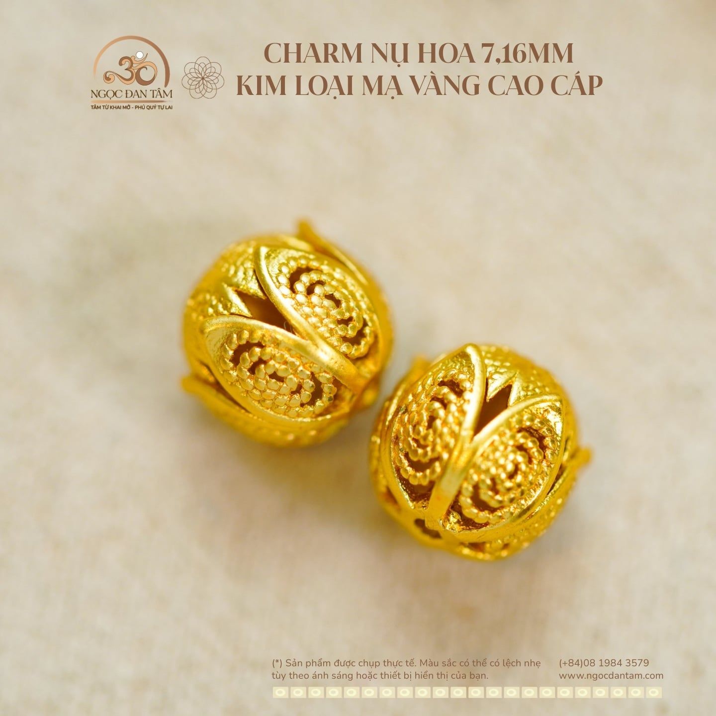  Charm Nụ Hoa 7.16mm - Kim Loai Mạ Vàng Cao Cấp 