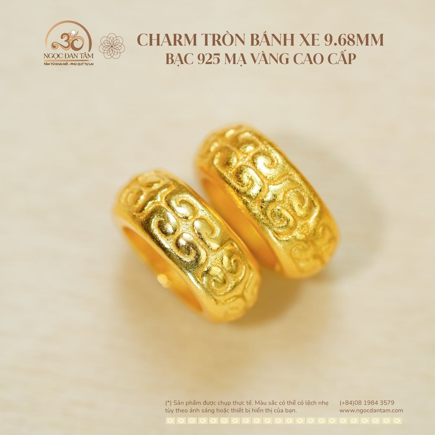 Charm Tròn Bánh Xe 9.68mm - Bạc 925 Mạ Vàng Cao Cấp 
